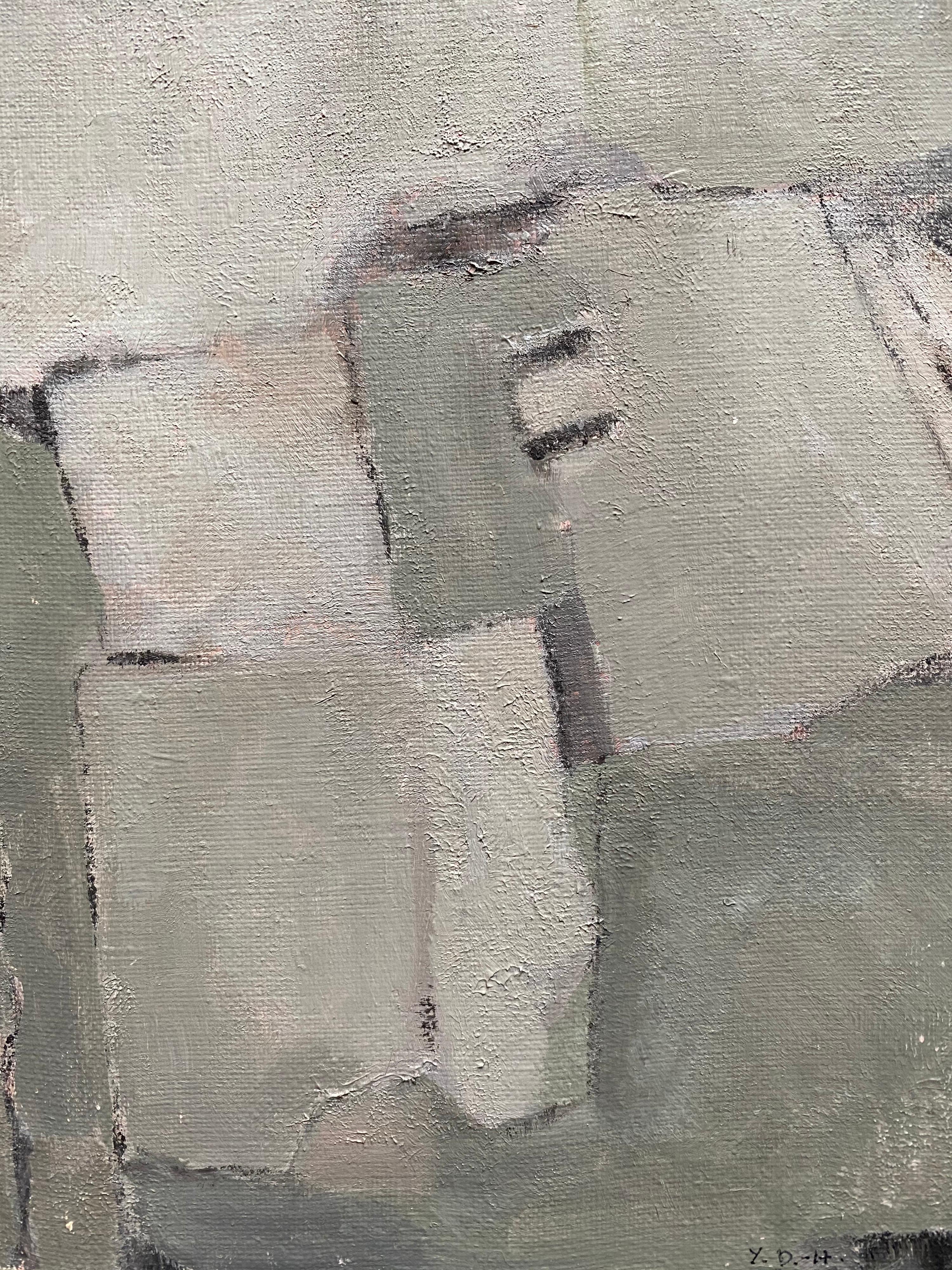 SFUMATURE DI VERDE E GRIGIO - QUADRO ASTRATTO CUBISTA FRANCESE MODERNO - Painting di Yvette Dubois Habasque
