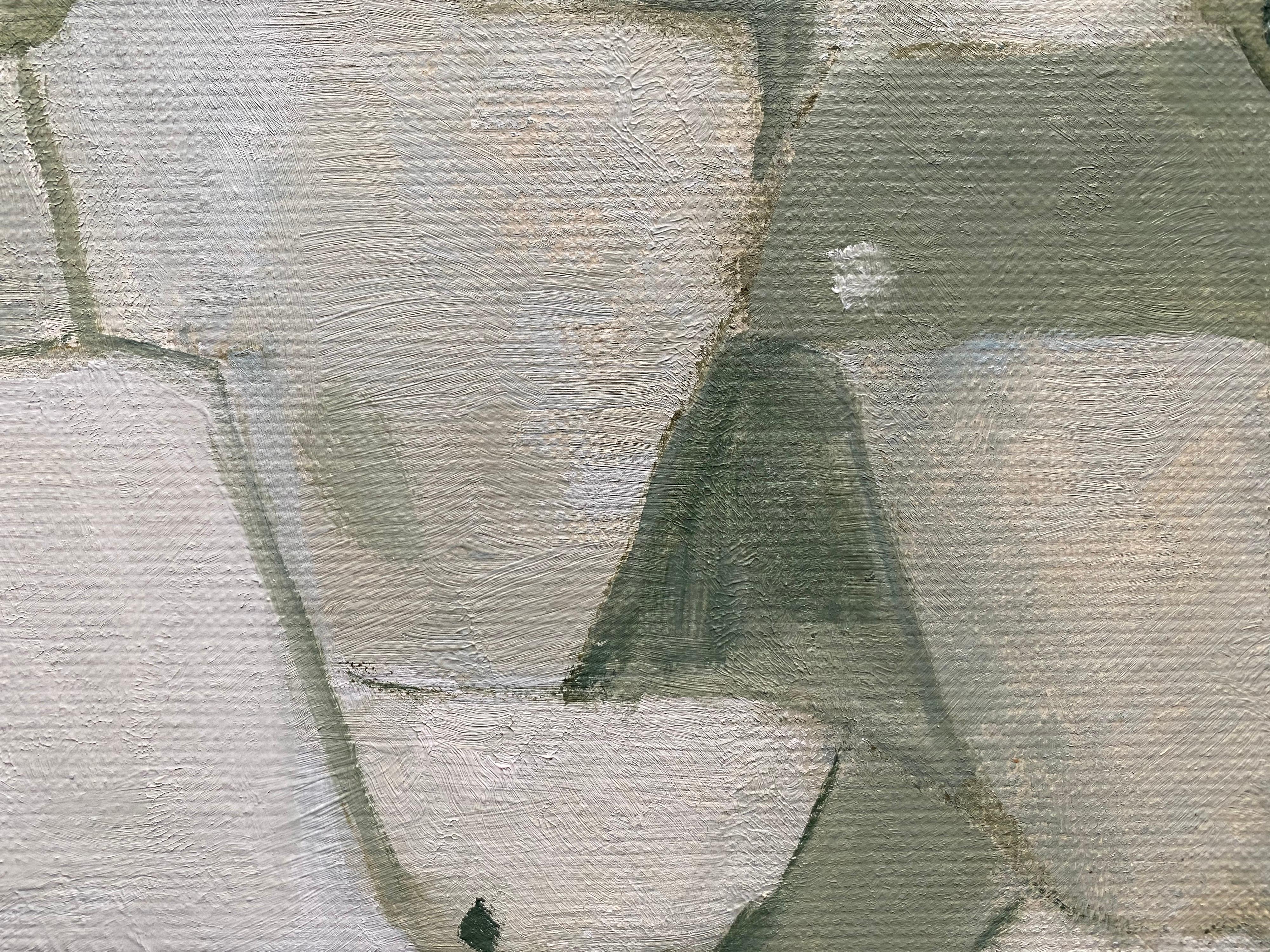 SHADES OF MUTED GREEN & GREY COLOR - MODERNES FRENCH CUBIST ABSTRACT PAINTING im Angebot 1