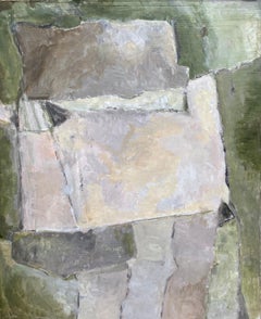 YVETTE DUBOIS-HABASQUE (1929-2016) FRENCH CUBIST ABSTRACT PAINTING GREEN COLORS
