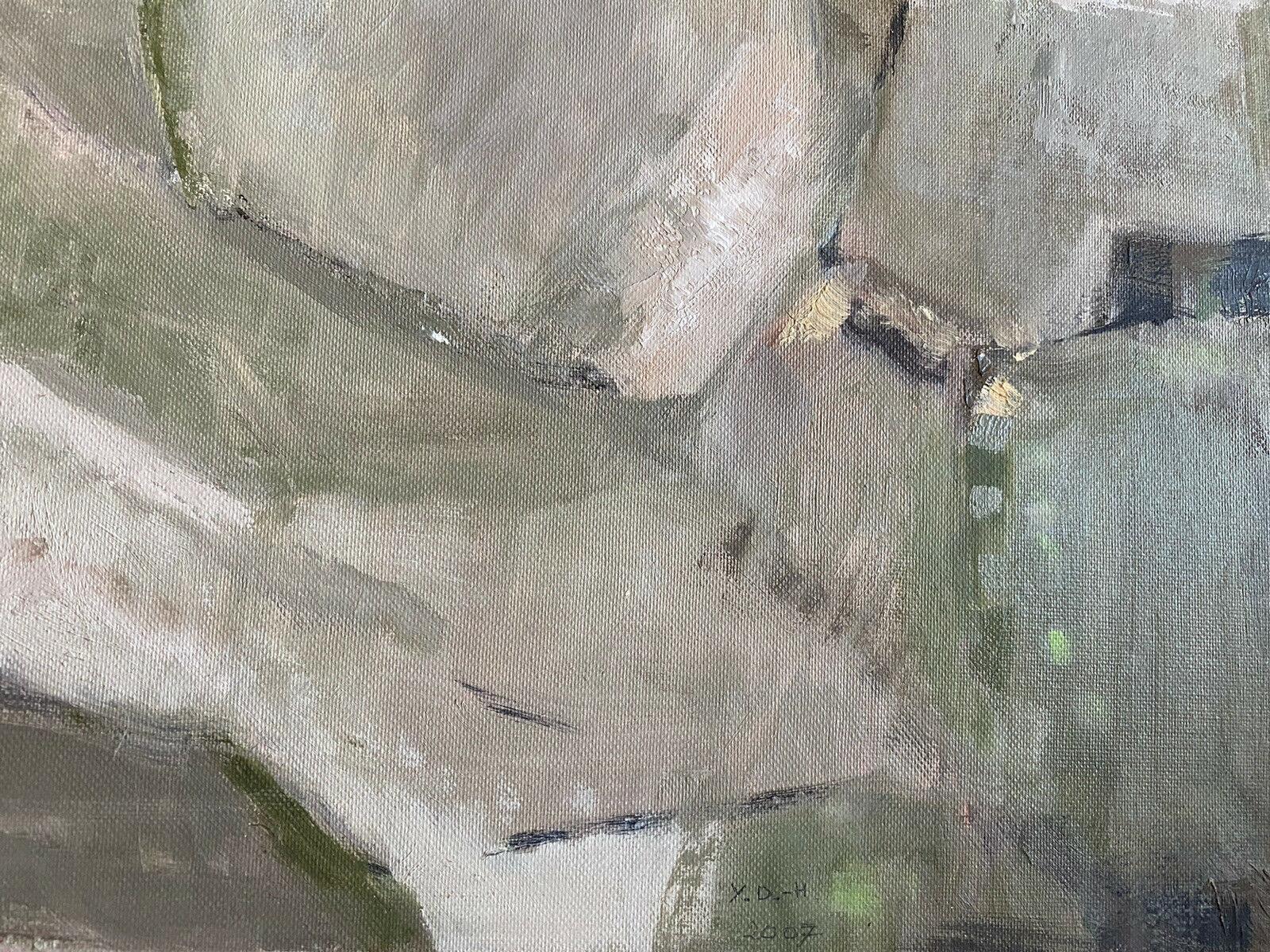 YVETTE DUBOIS-HABASQUE(1992-2016) PINTURA ABSTRACTA CUBISTA FRANCESA VERDE Y GRIS - Painting Expresionismo abstracto de Yvette Dubois Habasque