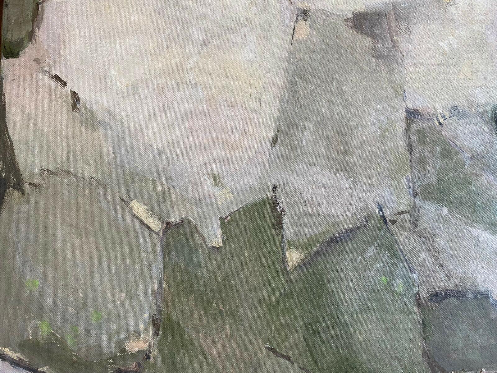 YVETTE DUBOIS-HABASQUE (1992-2016) BUBISTE FRANÇAIS ABSTRACT PAINTING GREEN AND GREY - Gris Abstract Painting par Yvette Dubois Habasque