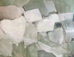 YVETTE DUBOIS-HABASQUE(1992-2016) FRENCH CUBIST ABSTRACT PAINTING GREEN AND GREY