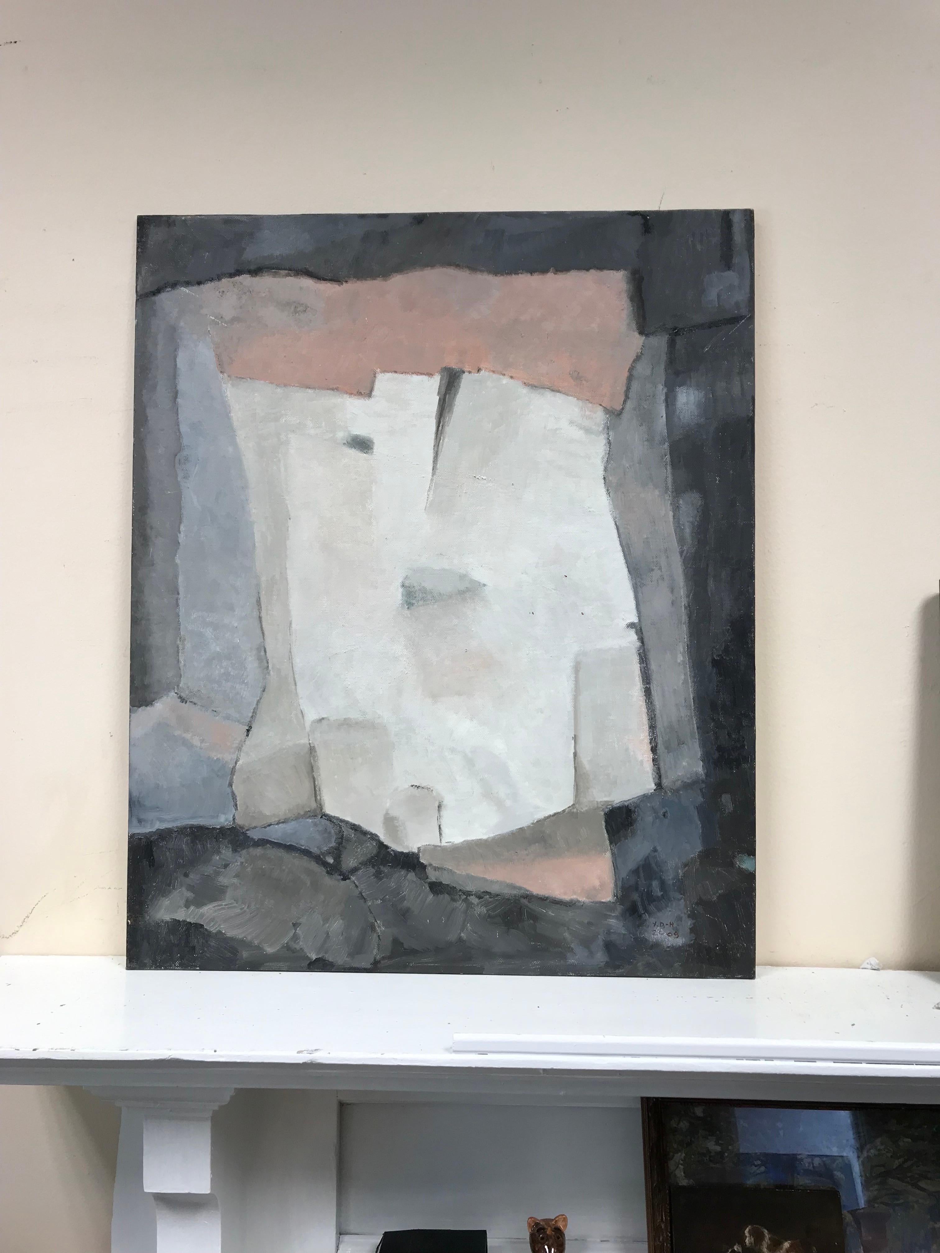 YVETTE DUBOIS-HABASQUE(1992-2016) FRENCH CUBIST ABSTRACT PAINTING PINK AND GREY - Painting by Yvette Dubois Habasque
