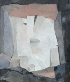 YVETTE DUBOIS-HABASQUE(1992-2016) FRENCH CUBIST ABSTRACT PAINTING PINK AND GREY