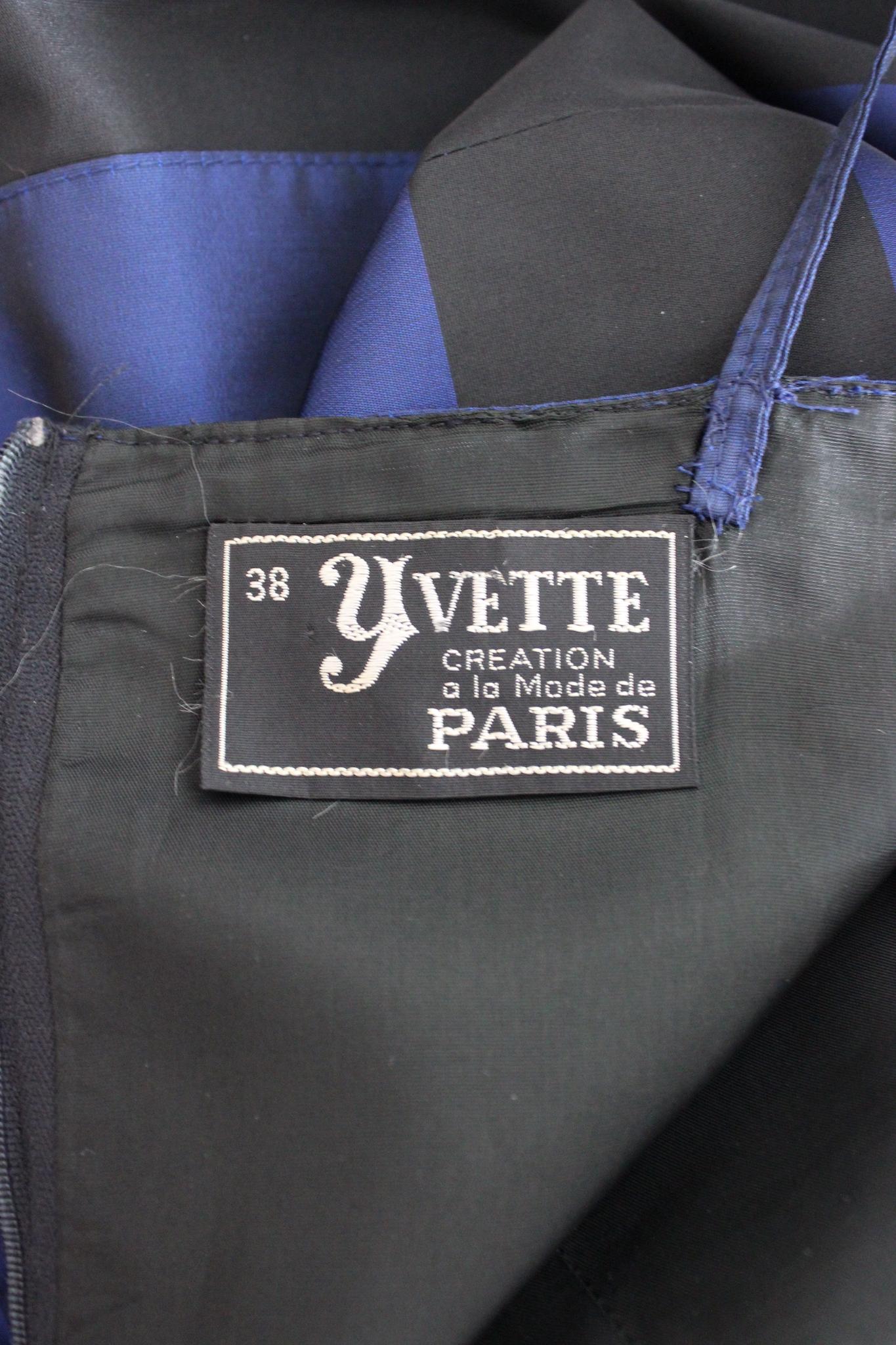 Robe longue de soirée Yvette Paris bleue (années 1970) en vente 1