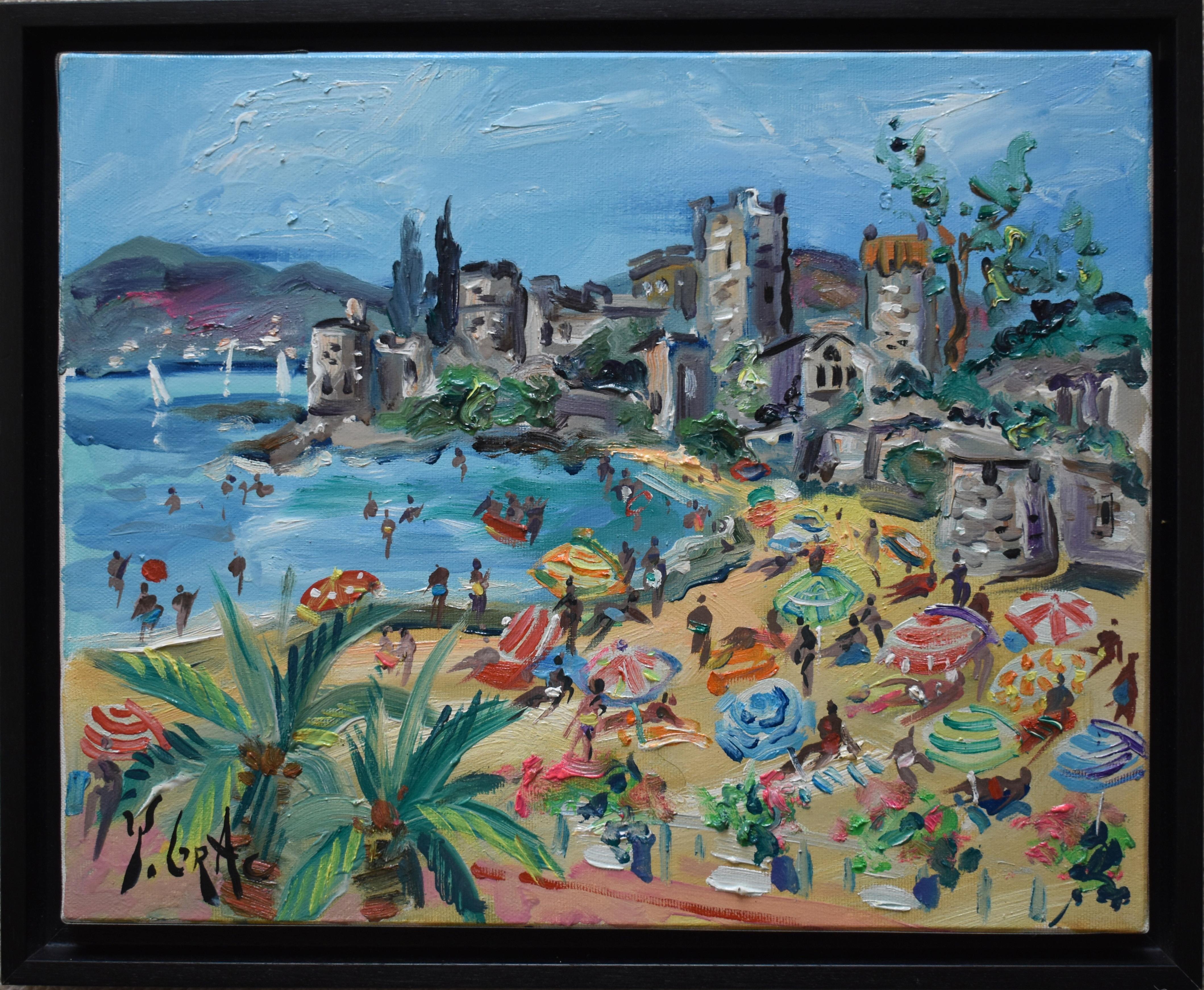 Baignade au Chateau de la Napoule

A vibrant beach scene in the south of France by the well regarded artist Yvon Grac. Christened by art critics the “Painter of the joy of life and happiness” this painting encapsulates the essence of Grac’s