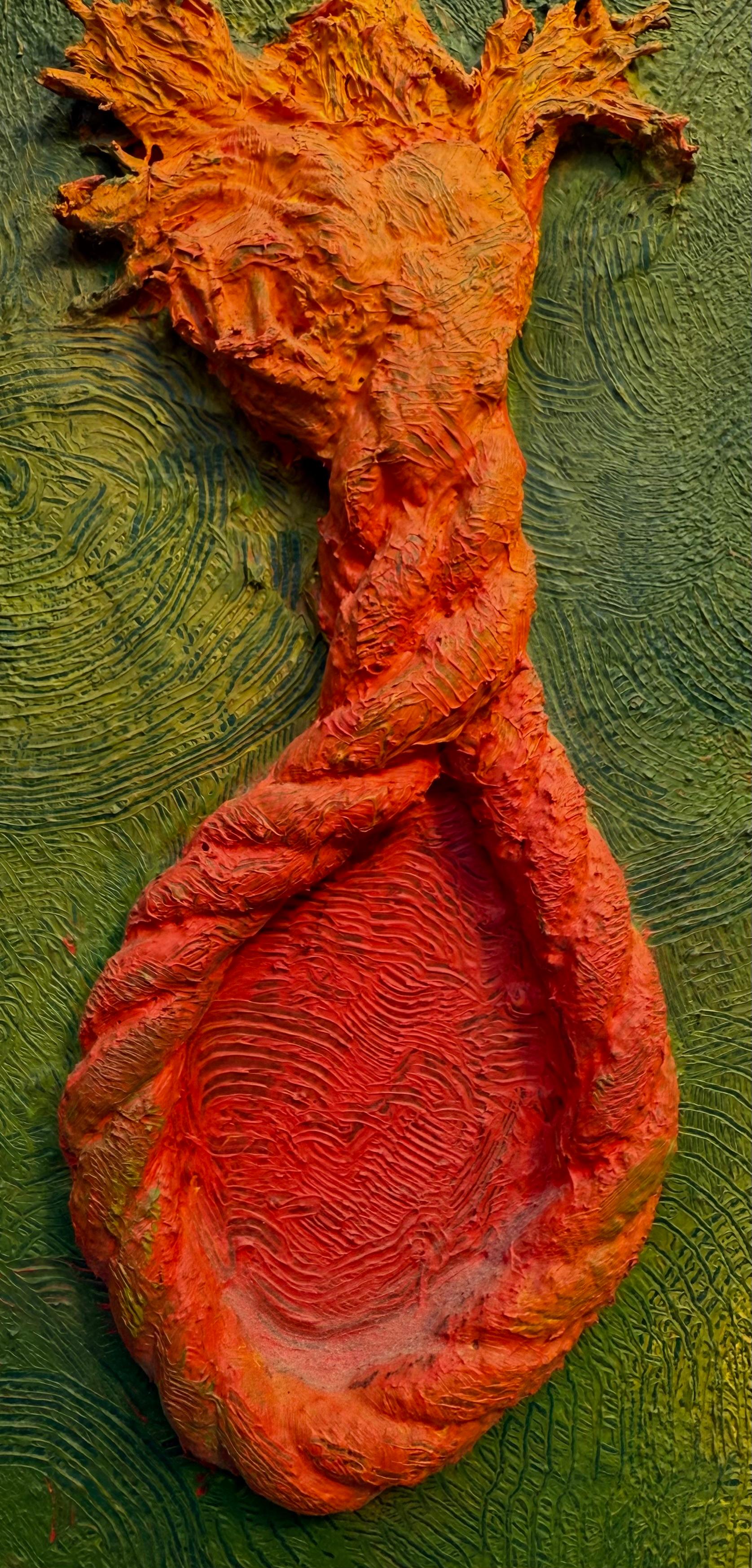 Peinture originale en technique mixte attribuée à l'artiste français Yvon Prevel.  Composé d'une corde peinte avec de la peinture à l'huile attachée à une toile peinte texturée sur un châssis en bois.  Non signée. Circa 1985. L'état est excellent. 