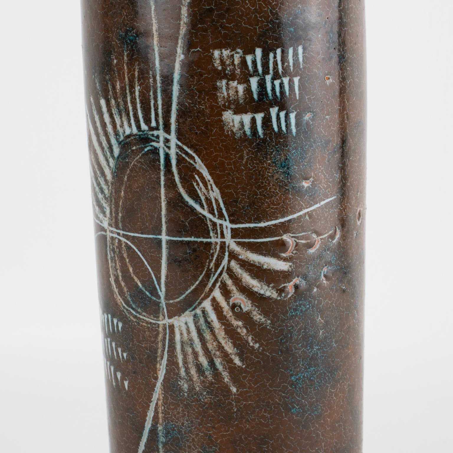 Metà XX secolo Yvon Roy per Atelier A Montgolfier Vaso in ceramica di terracotta smaltata, 1950 ca. in vendita
