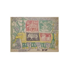 1970 mixed media work by Yvon Taillandier - Éléphant jaune Figuration Narrative