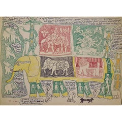 1970 mixed media work by Yvon Taillandier - Éléphant jaune Figuration Narrative