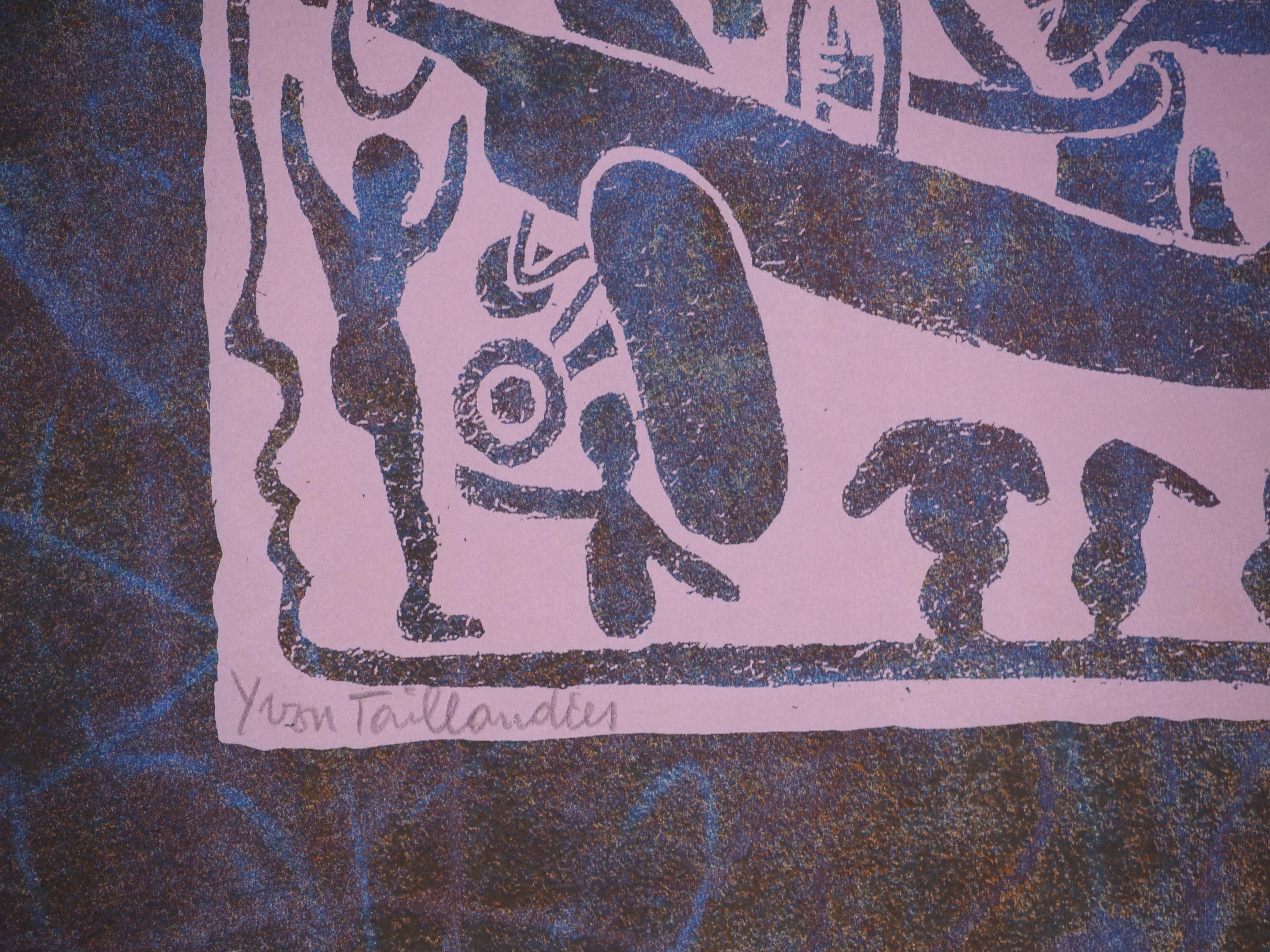 A World at Altitude - Original Handsigned Screen Print - Gray Figurative Print by Yvon Taillandier