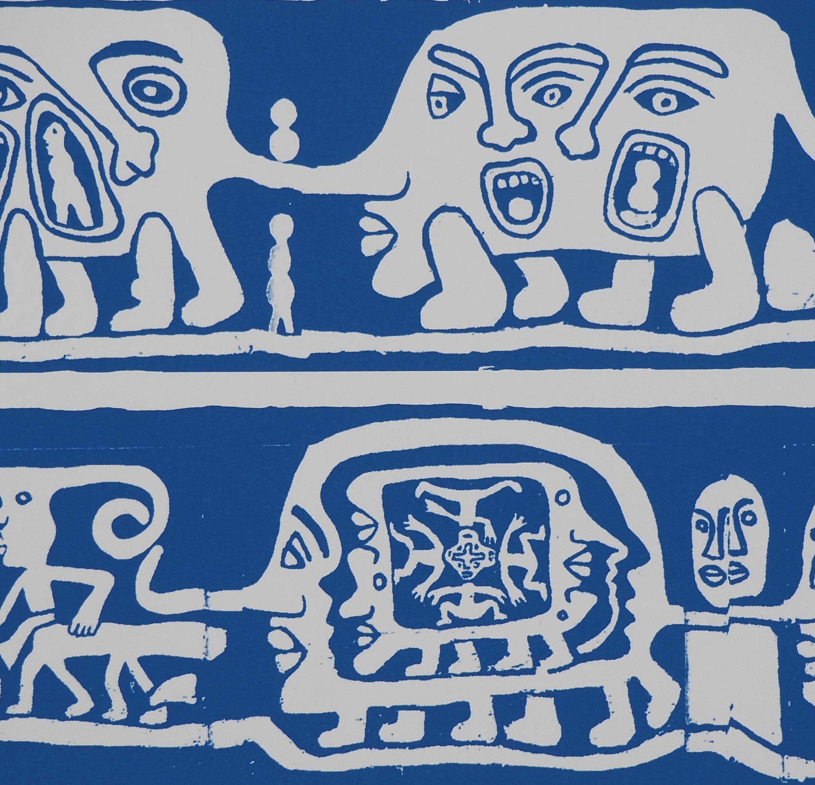 Catitipede with Blue Faces - Original Handsigned Screen Print For Sale 2