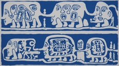 Catitipede mit blauen Gesichtern - Original handsignierter Siebdruck
