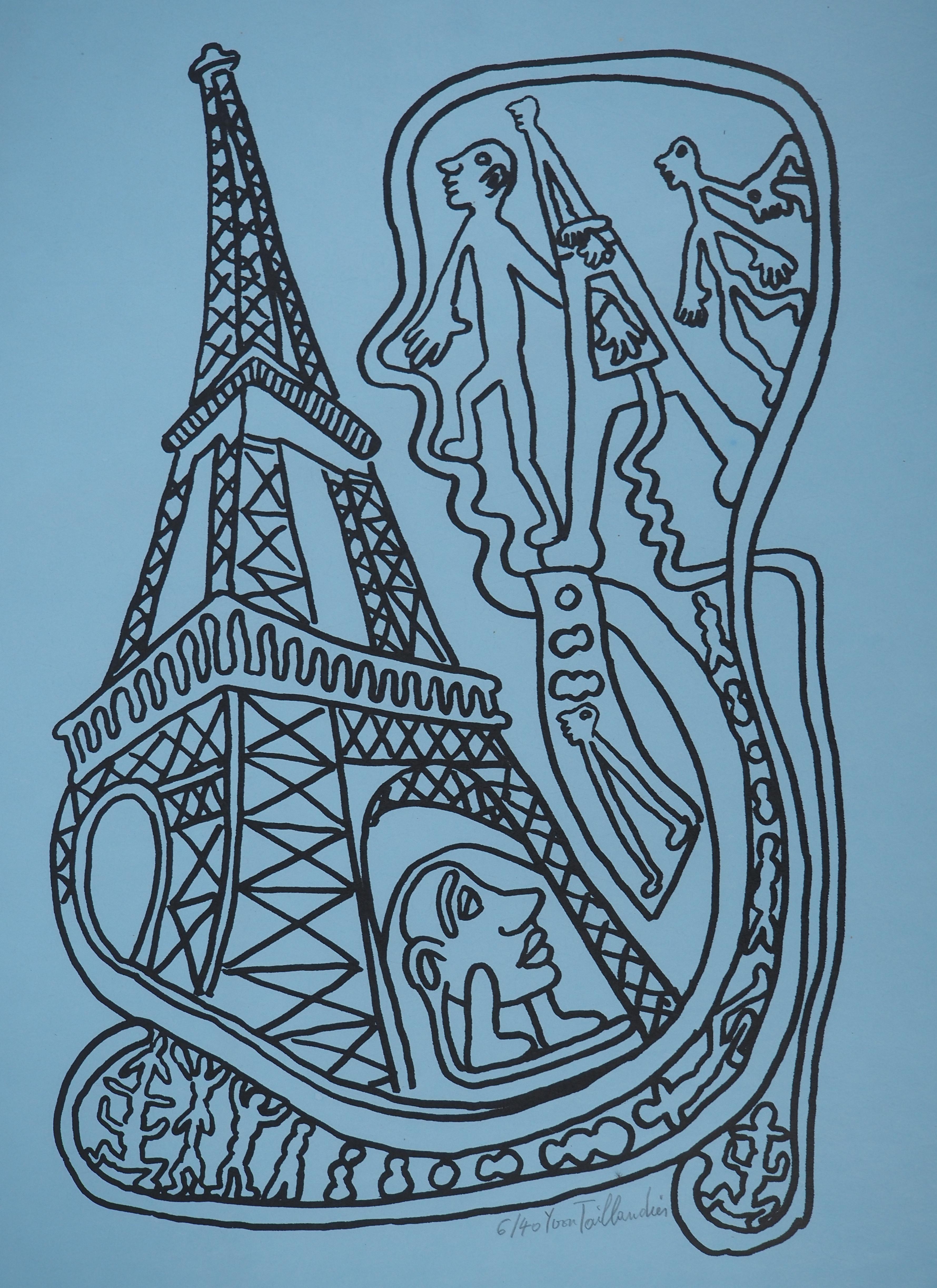 Yvon TAILLANDIER
 Paris, The Black Eiffel Tower

Original screen print
Handsigned in pencil
Numbered / 40 copies
On thin paper 56 x 46.5 cm (c. 22 x 18.3 in)

Very good condition, slight handling mark in bottom right corner