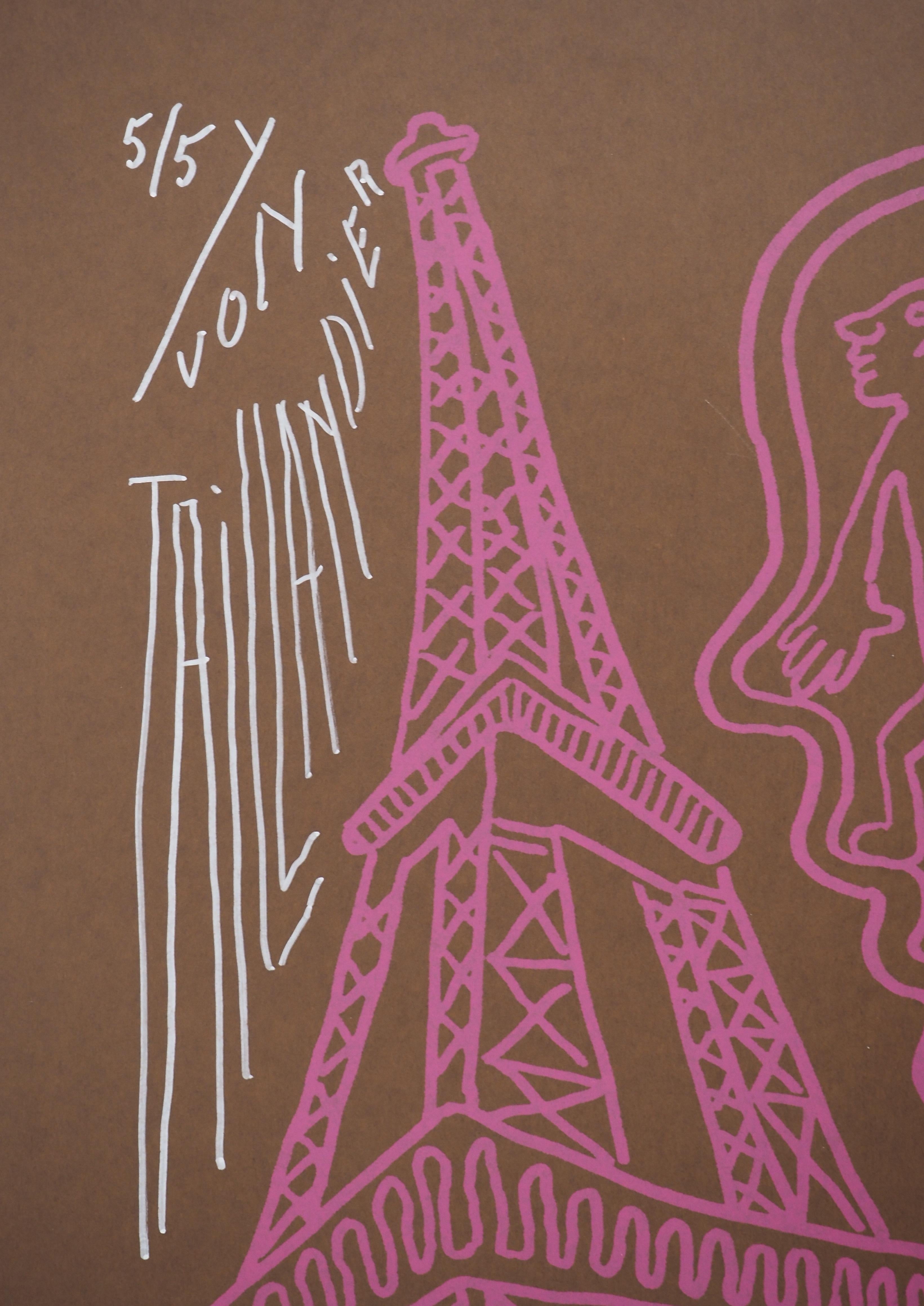 Parigi, la Torre Eiffel rosa - Serigrafia originale firmata a mano - Print di Yvon Taillandier