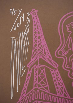 París, La Torre Eiffel Rosa - Serigrafía Original Firmada a Mano