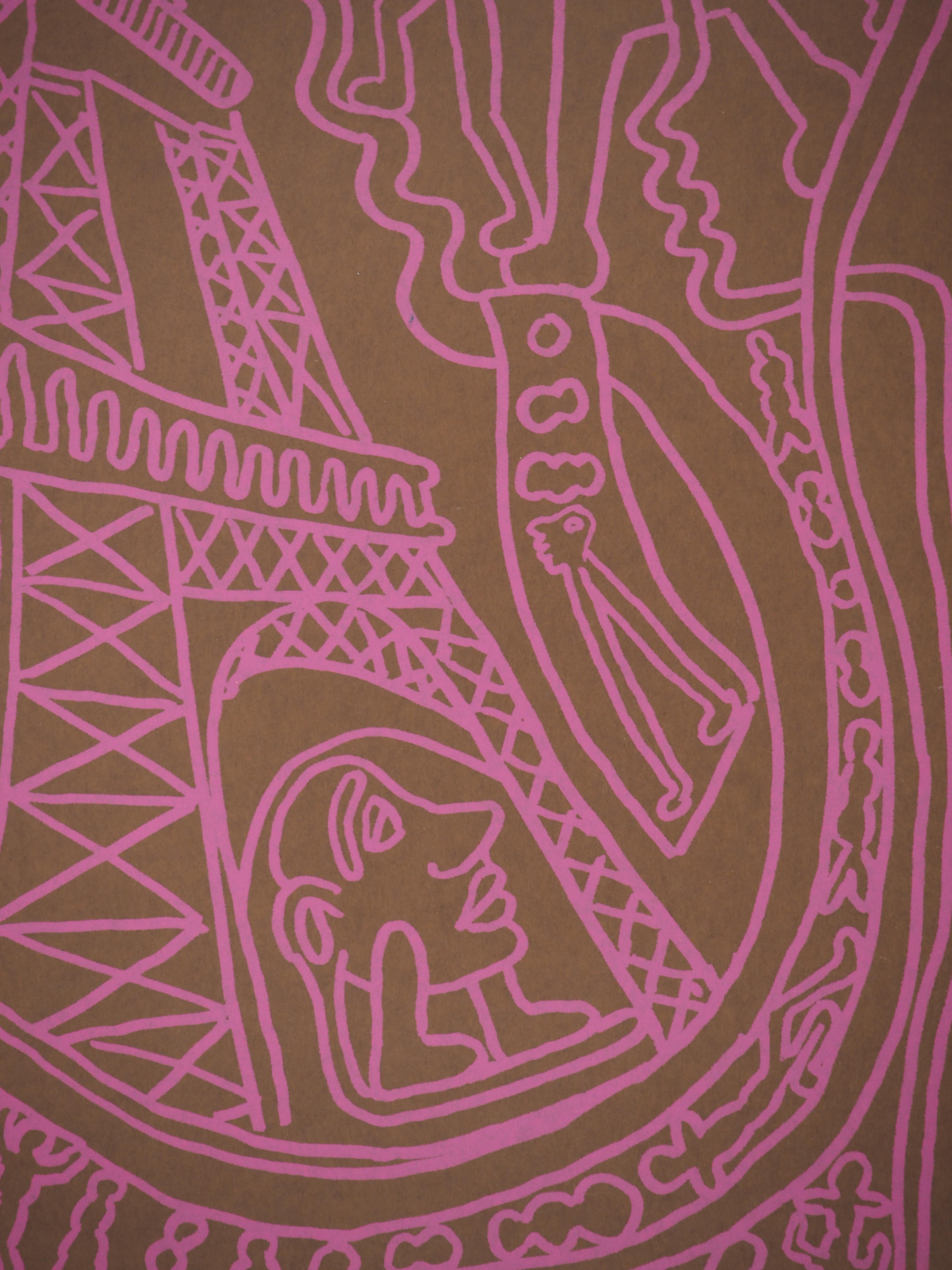 Parigi, la Torre Eiffel rosa - Serigrafia originale firmata a mano - Figurative Print Marrone di Yvon Taillandier