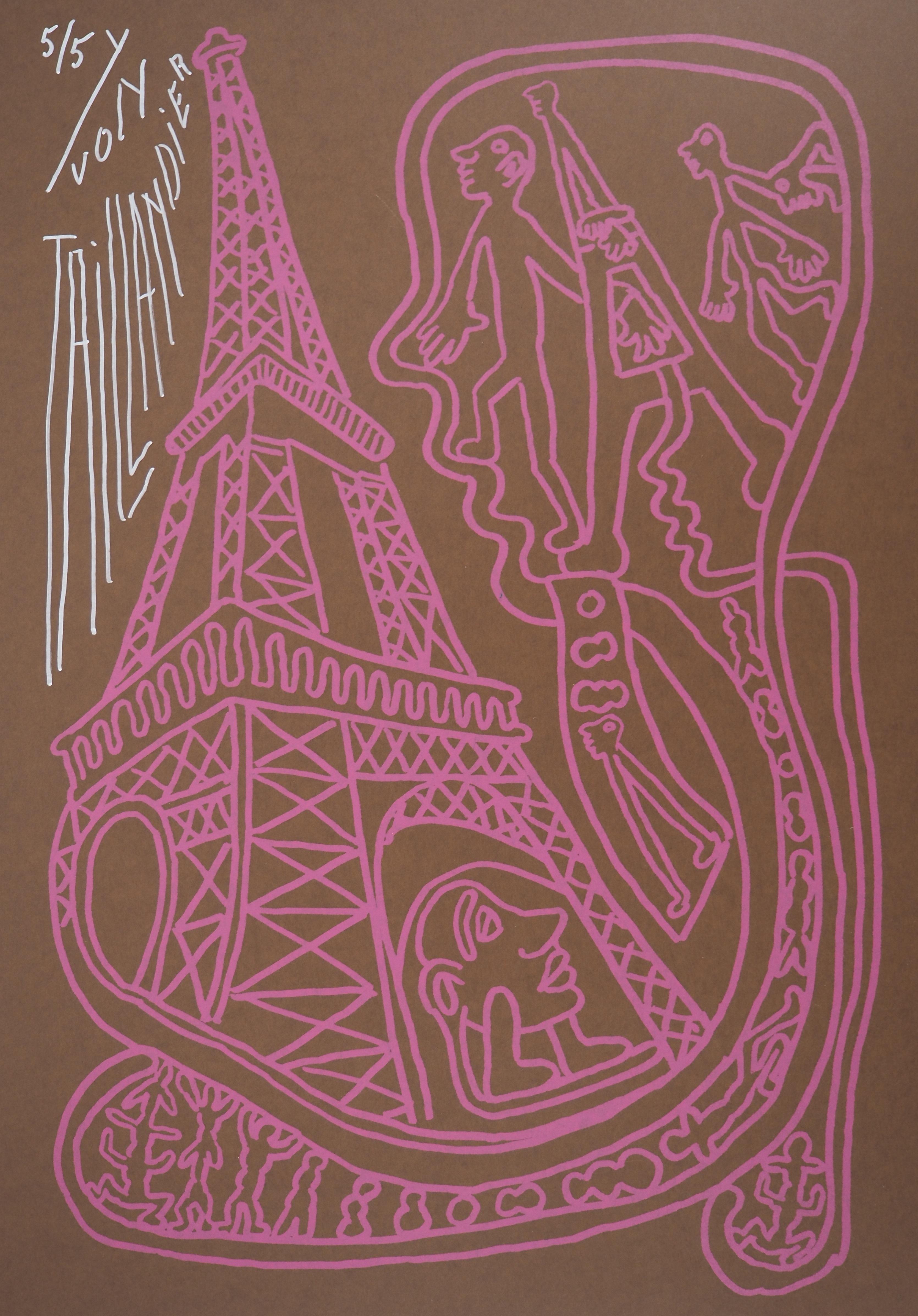 Parigi, la Torre Eiffel rosa - Serigrafia originale firmata a mano in vendita 2