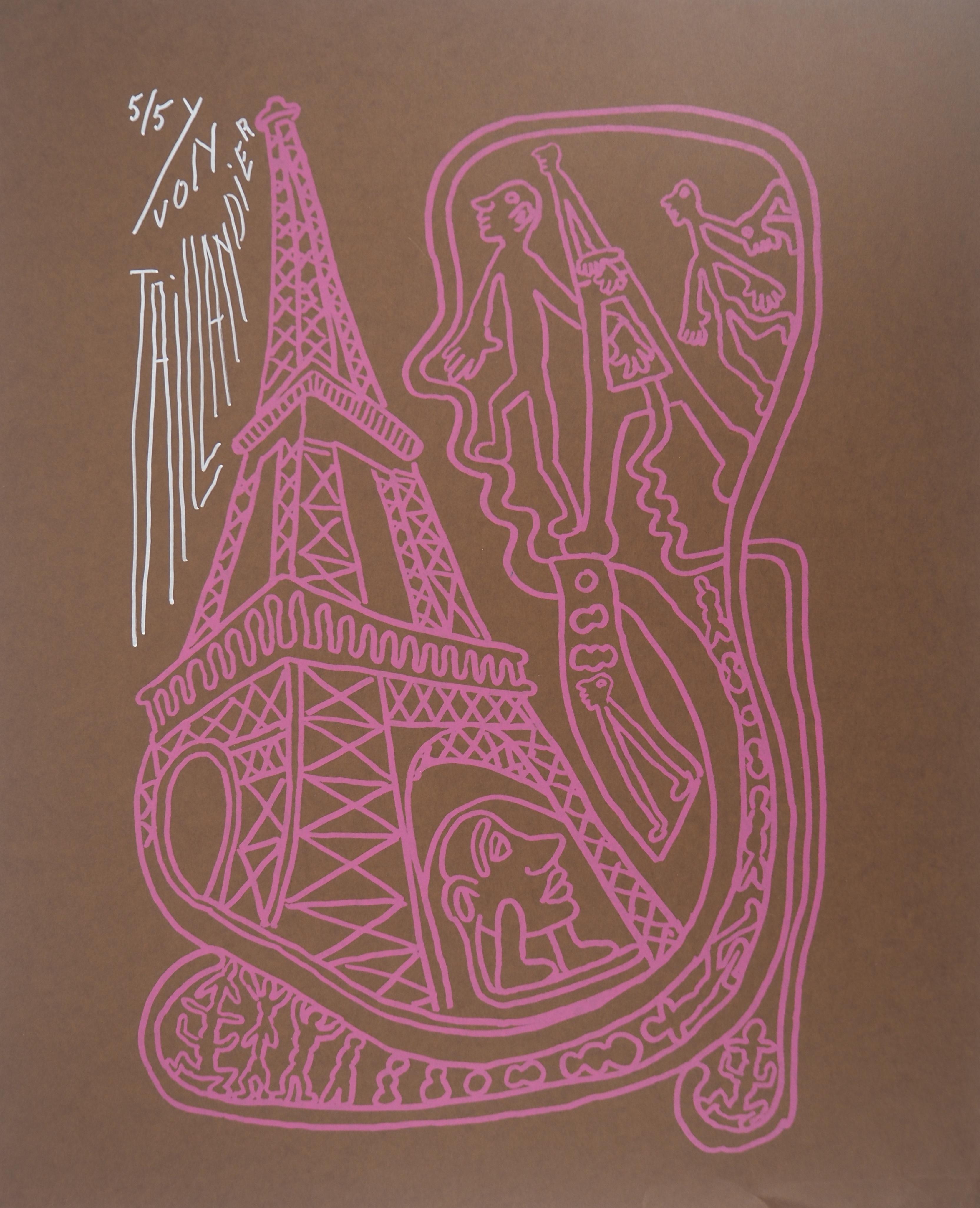 Figurative Print di Yvon Taillandier - Parigi, la Torre Eiffel rosa - Serigrafia originale firmata a mano