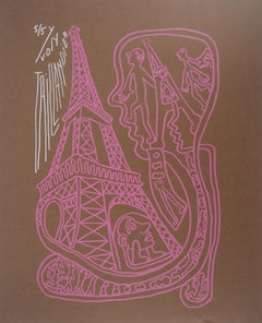 París, La Torre Eiffel Rosa - Serigrafía Original Firmada a Mano