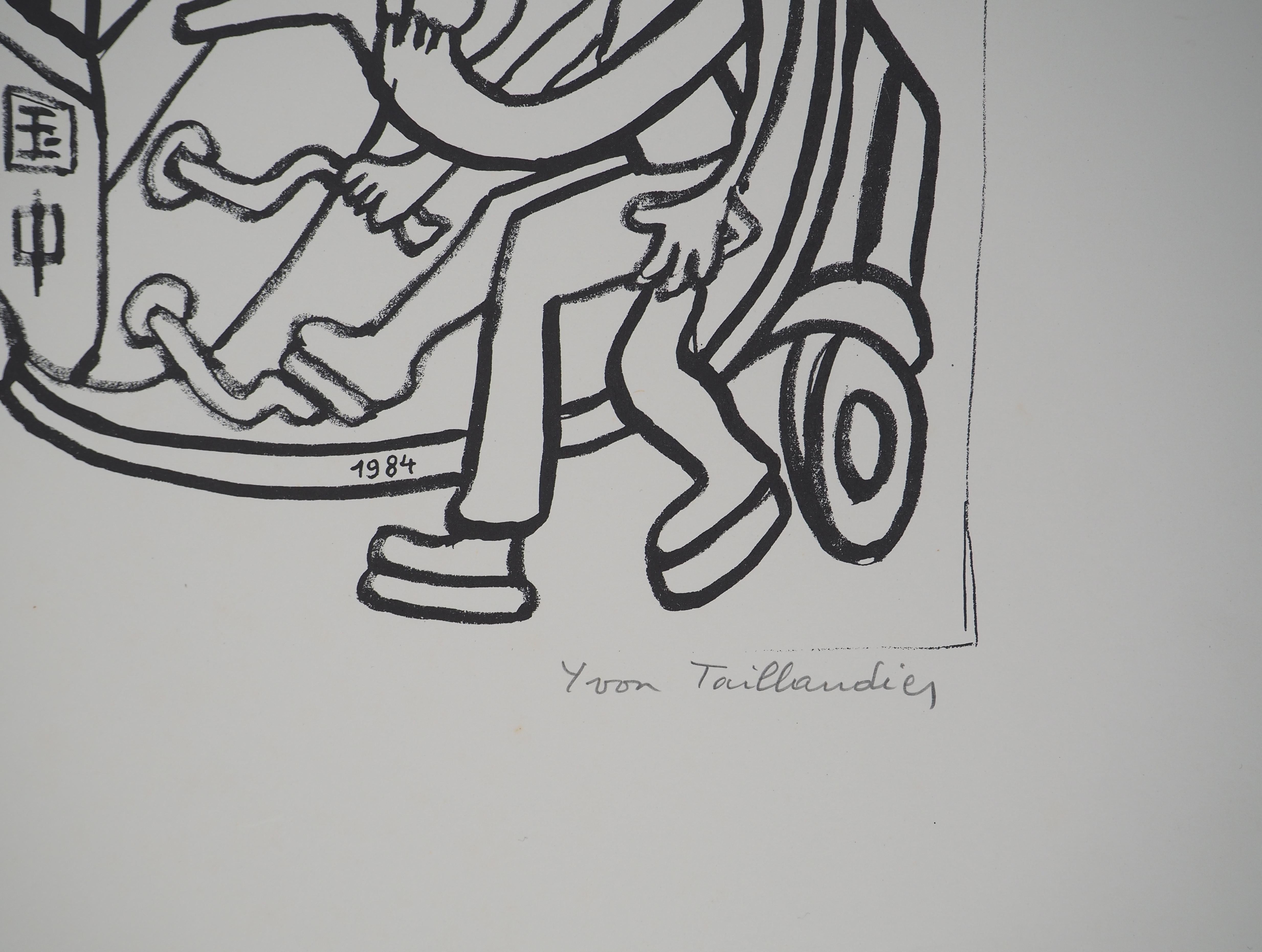 The Aeroplane, 1984 - Original Handsigned Screen Print - Gray Figurative Print by Yvon Taillandier