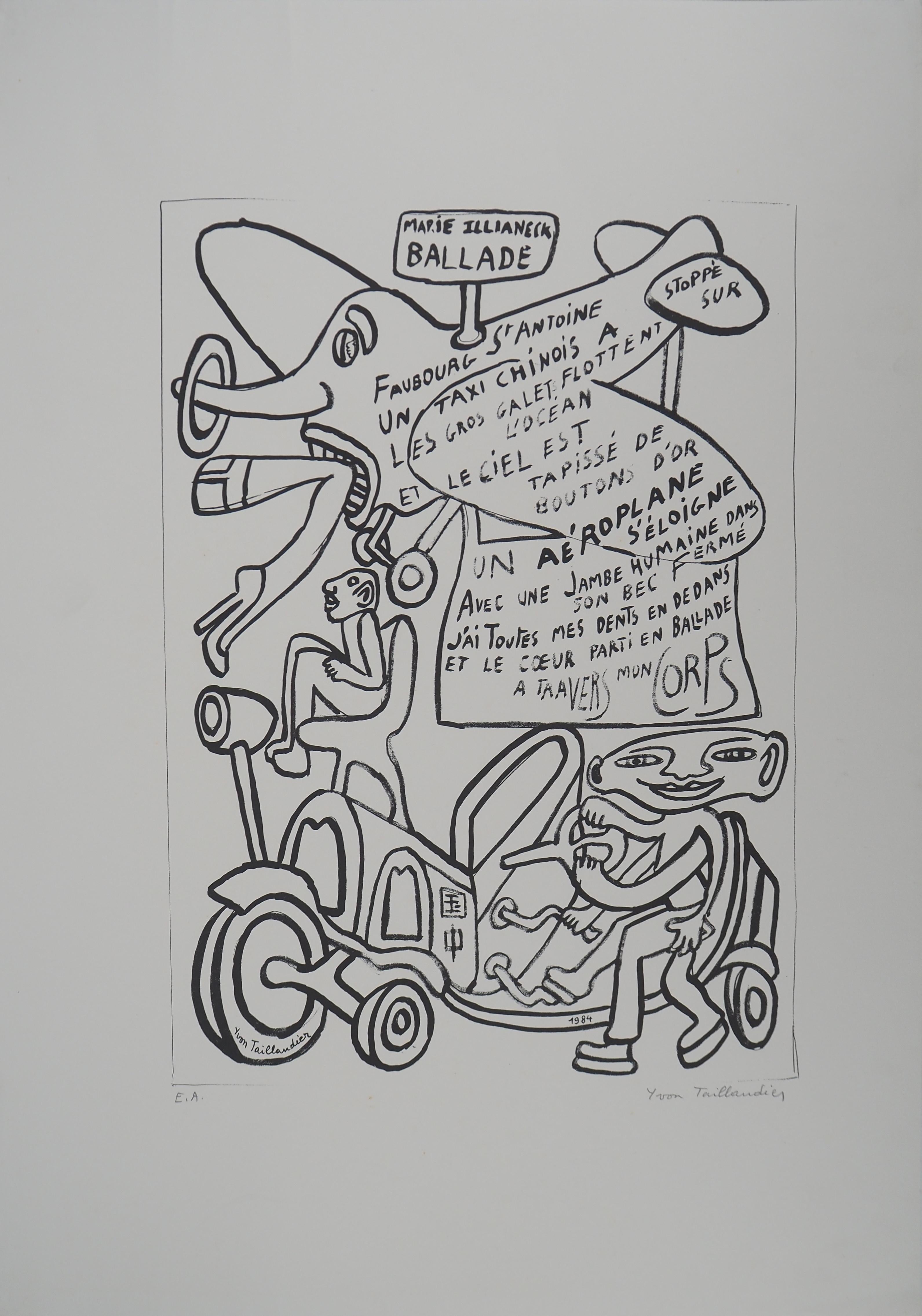 Yvon Taillandier Figurative Print - The Aeroplane, 1984 - Original Handsigned Screen Print