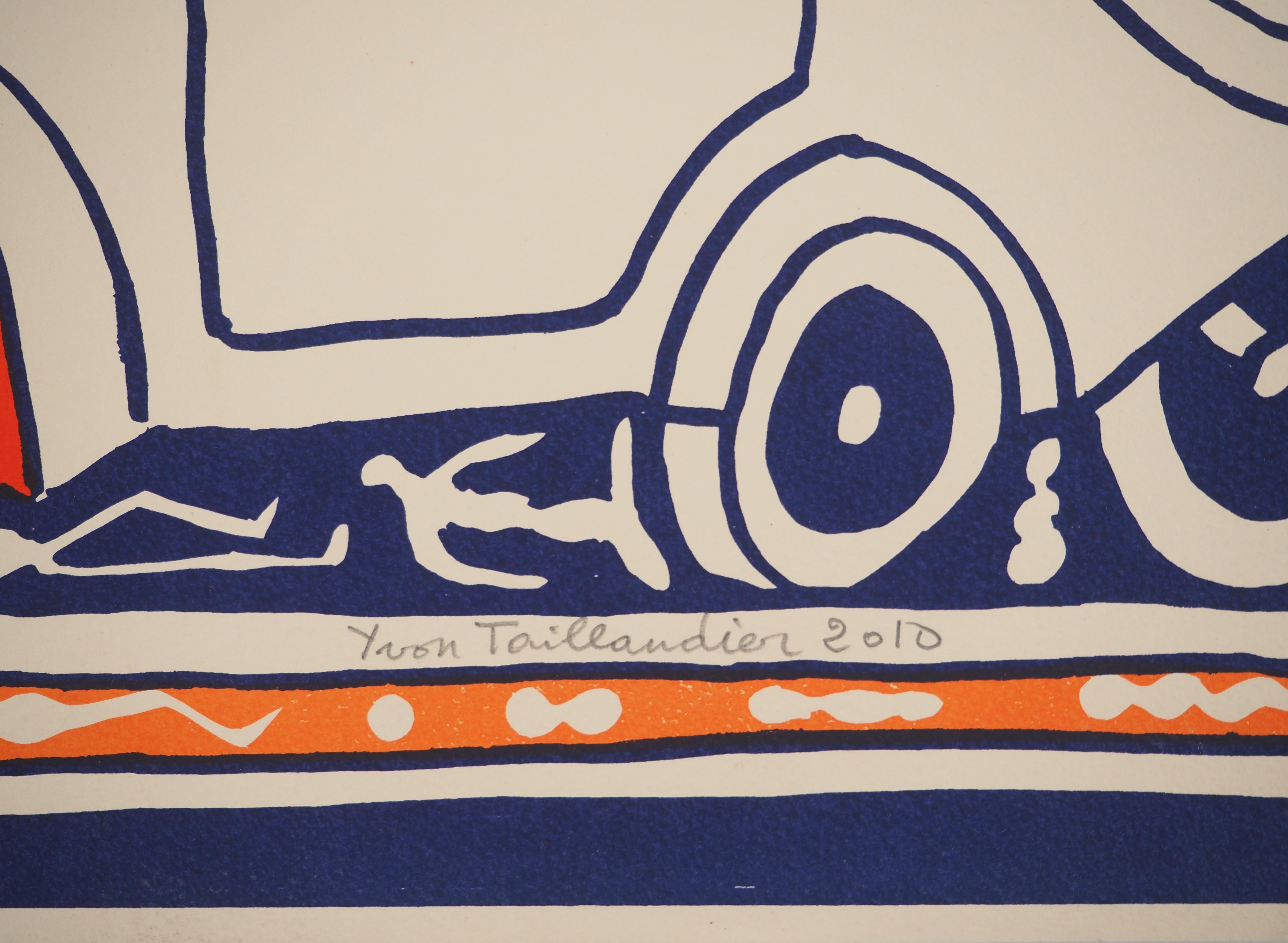 The Aviators, 2010 - Original Handsigned Screen Print - Beige Figurative Print by Yvon Taillandier