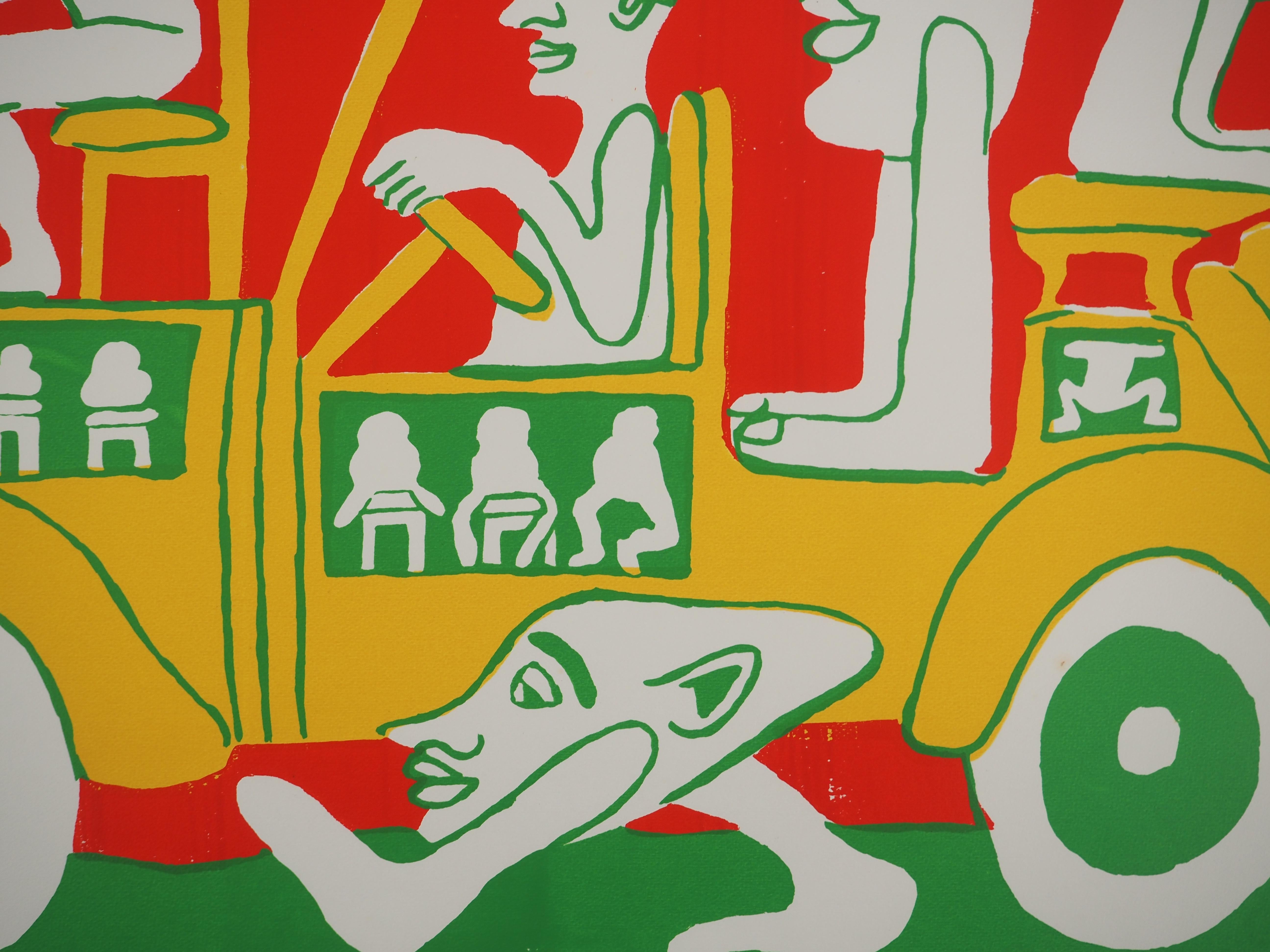 Die Reise des Catitipede - Original handsignierter Siebdruck – Print von Yvon Taillandier