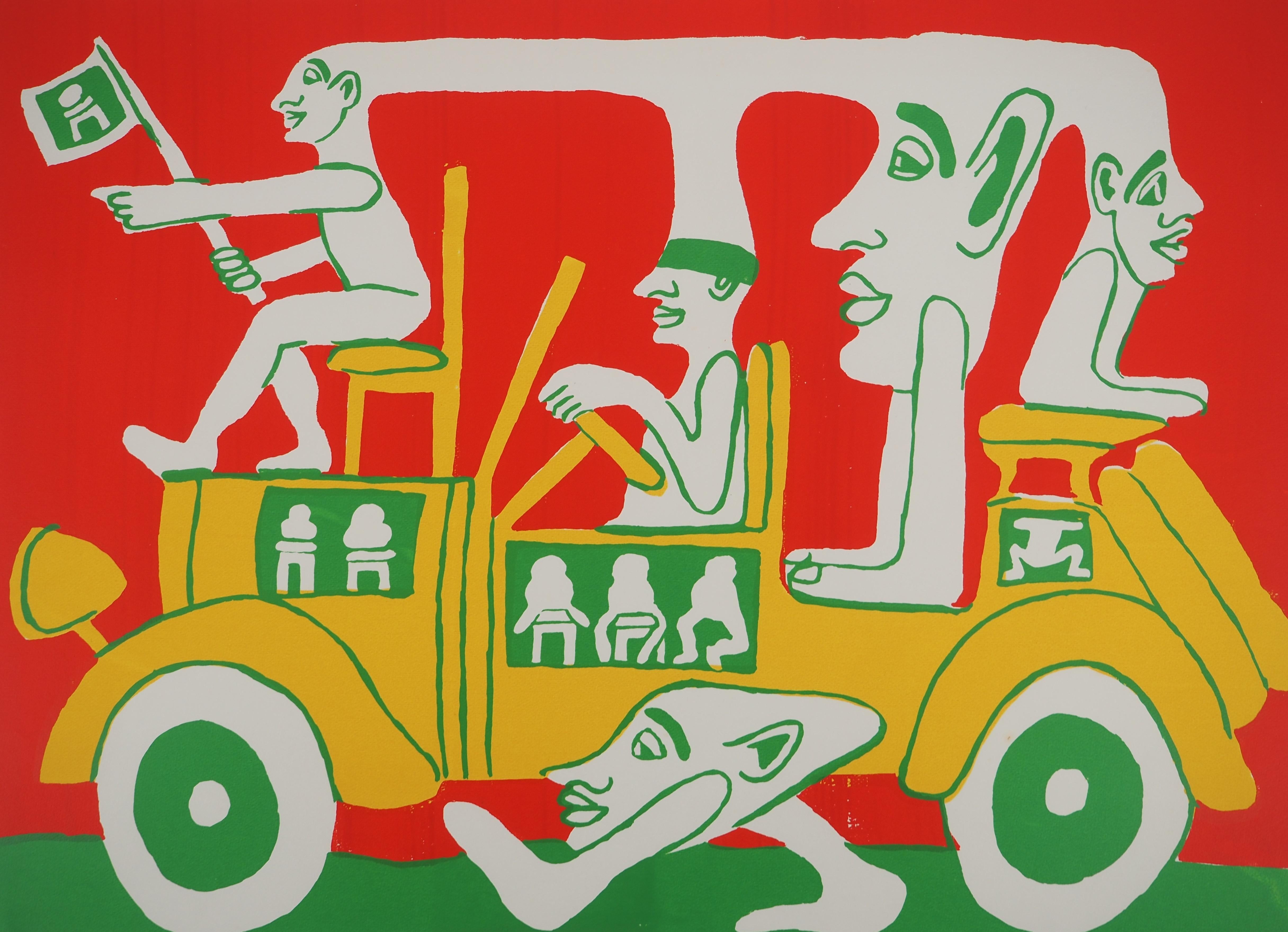 Die Reise des Catitipede - Original handsignierter Siebdruck (Beige), Figurative Print, von Yvon Taillandier