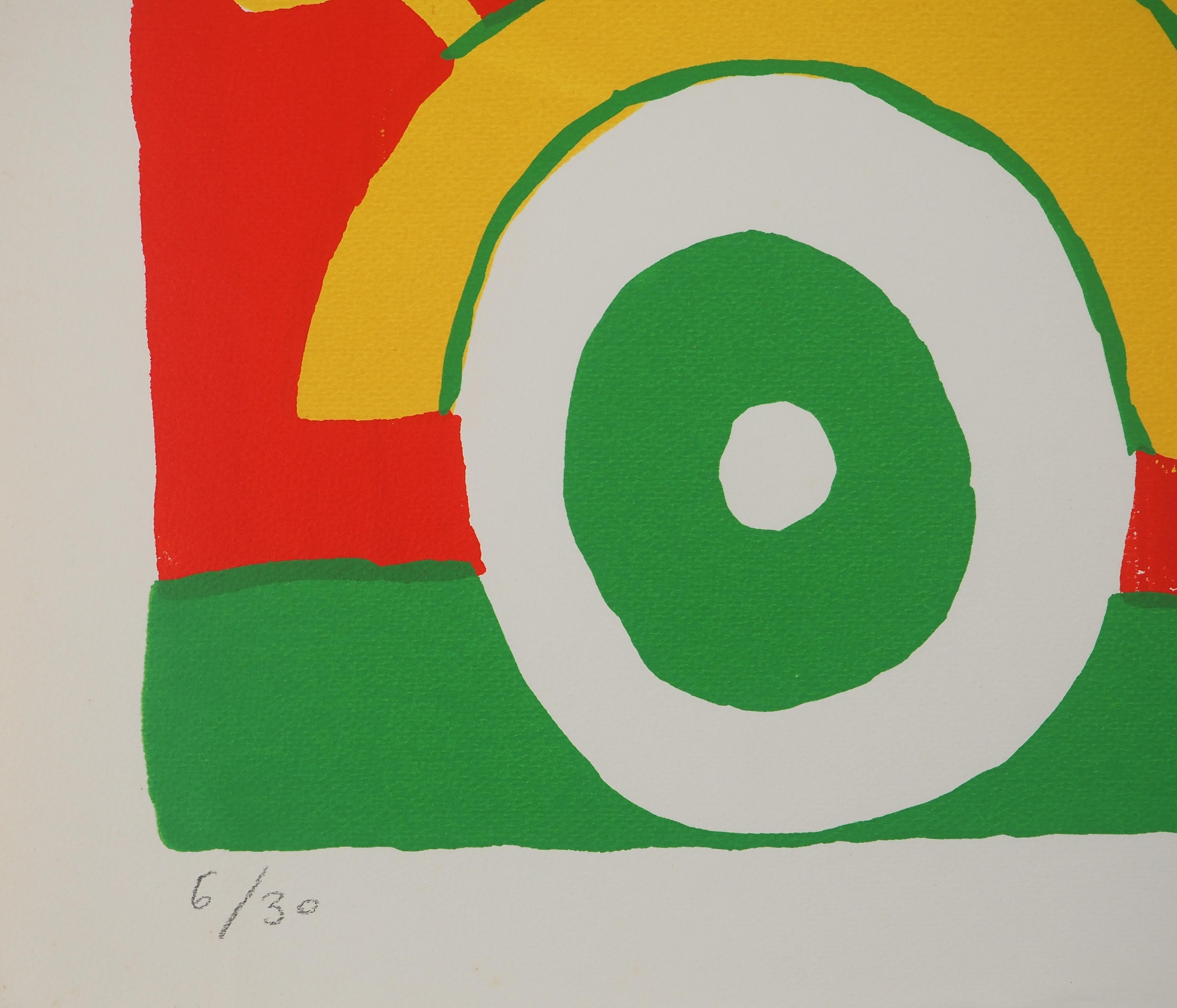 Yvon TAILLANDIER
Die Reise des Catitipede

Original-Siebdruck
Handsigniert mit Bleistift
Nummeriert / 30 Exemplare
Auf Canson-Papier 49,5 x 66 cm (ca. 19,4 x 25,9 Zoll)

Sehr guter Zustand, leicht stockfleckig an den Seitenrändern und leichte