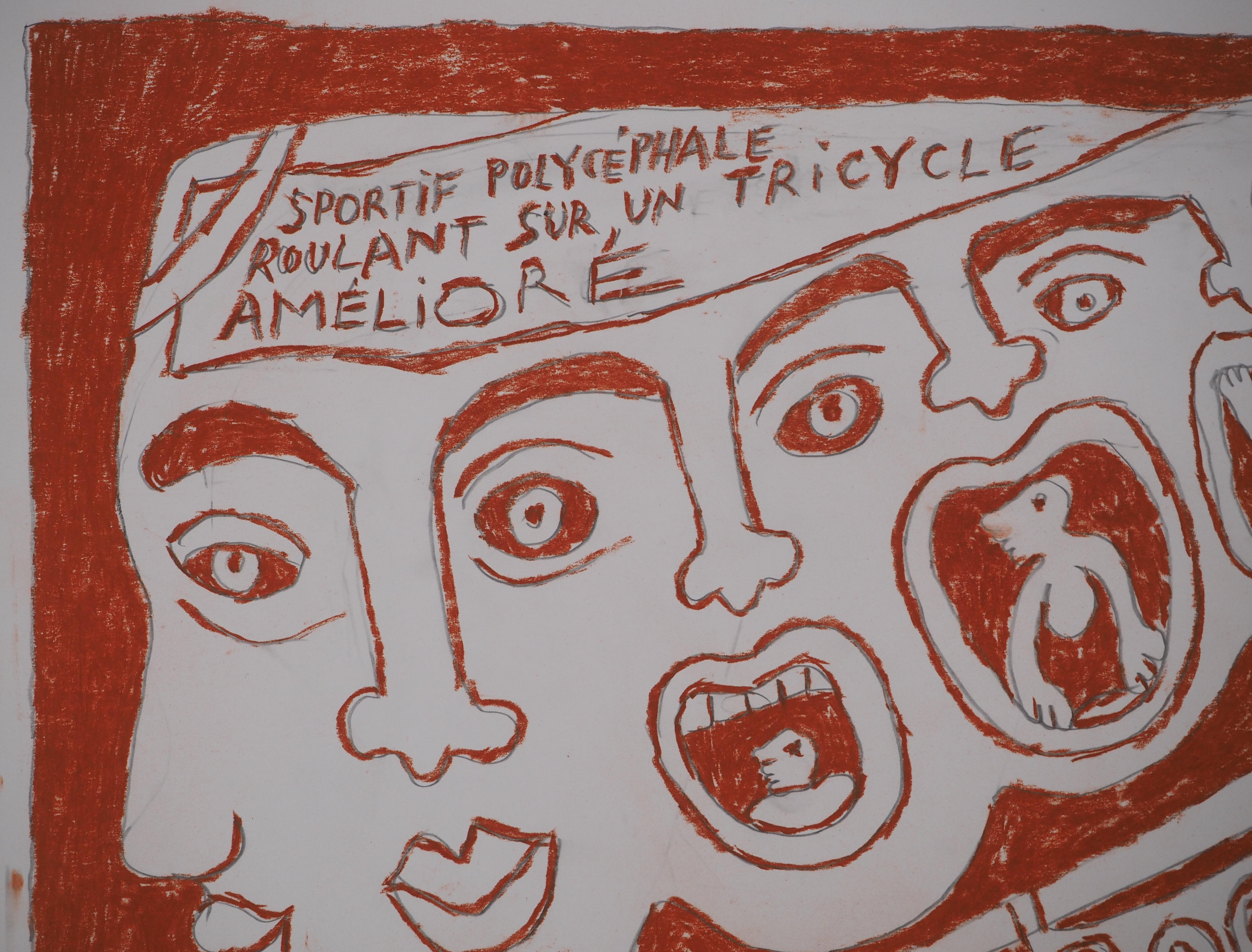 The Cry of the Catitipède - Original Handsigned Drawing - Gray Figurative Print by Yvon Taillandier