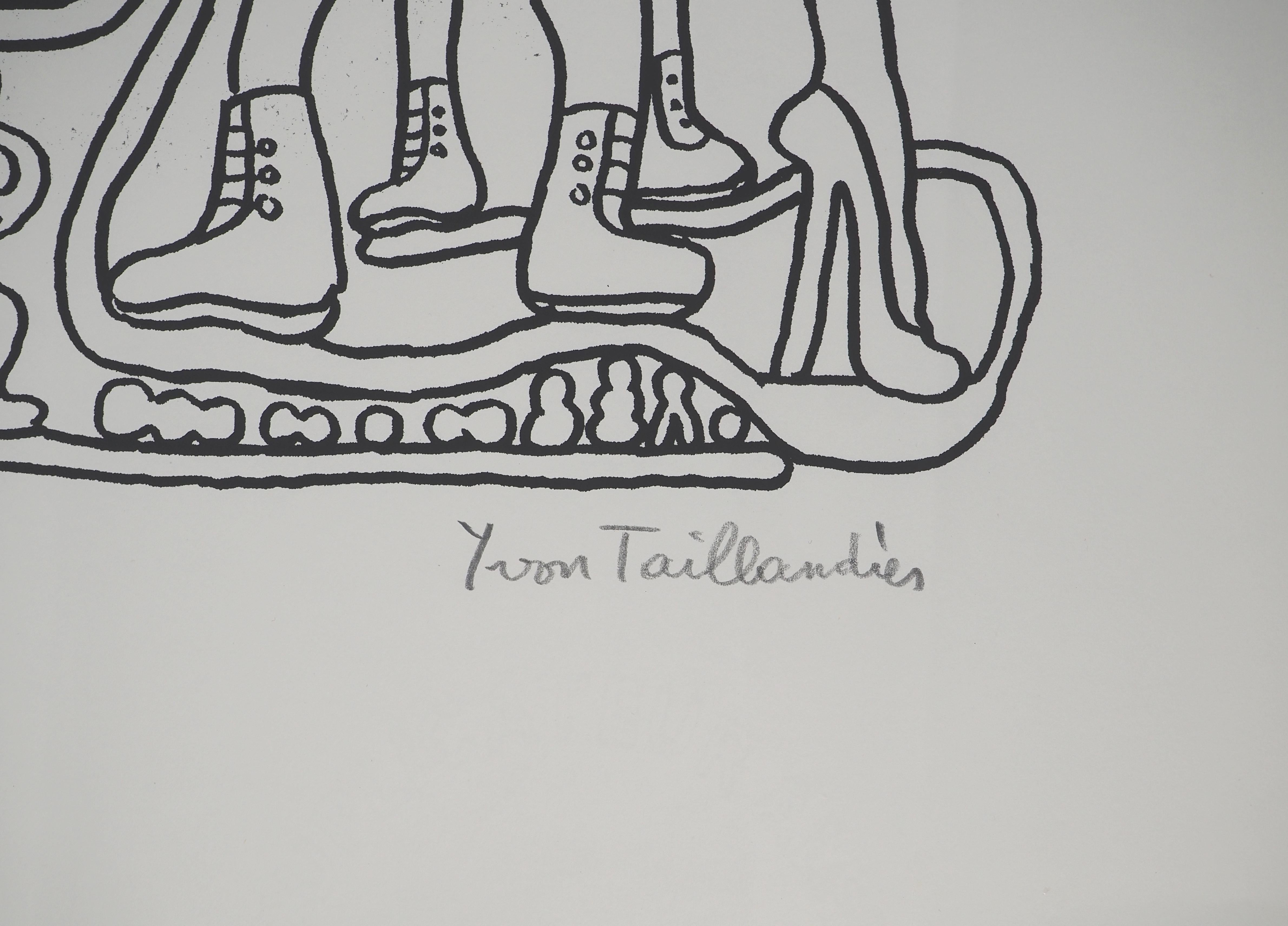 The Parisian : the Iron Lady - Original Handsigned Screen Print - Gray Figurative Print by Yvon Taillandier