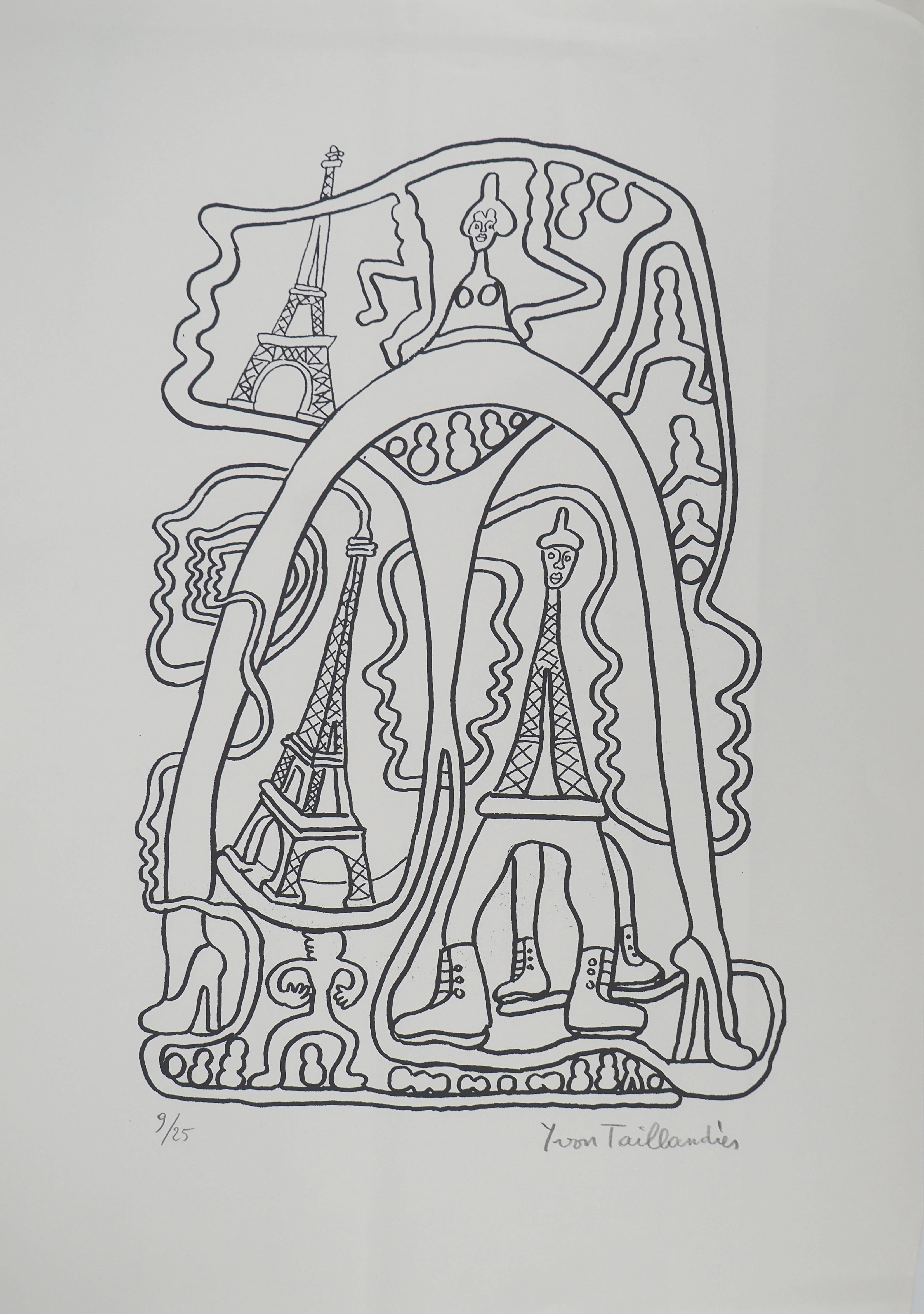 Yvon Taillandier Figurative Print - The Parisian : the Iron Lady - Original Handsigned Screen Print
