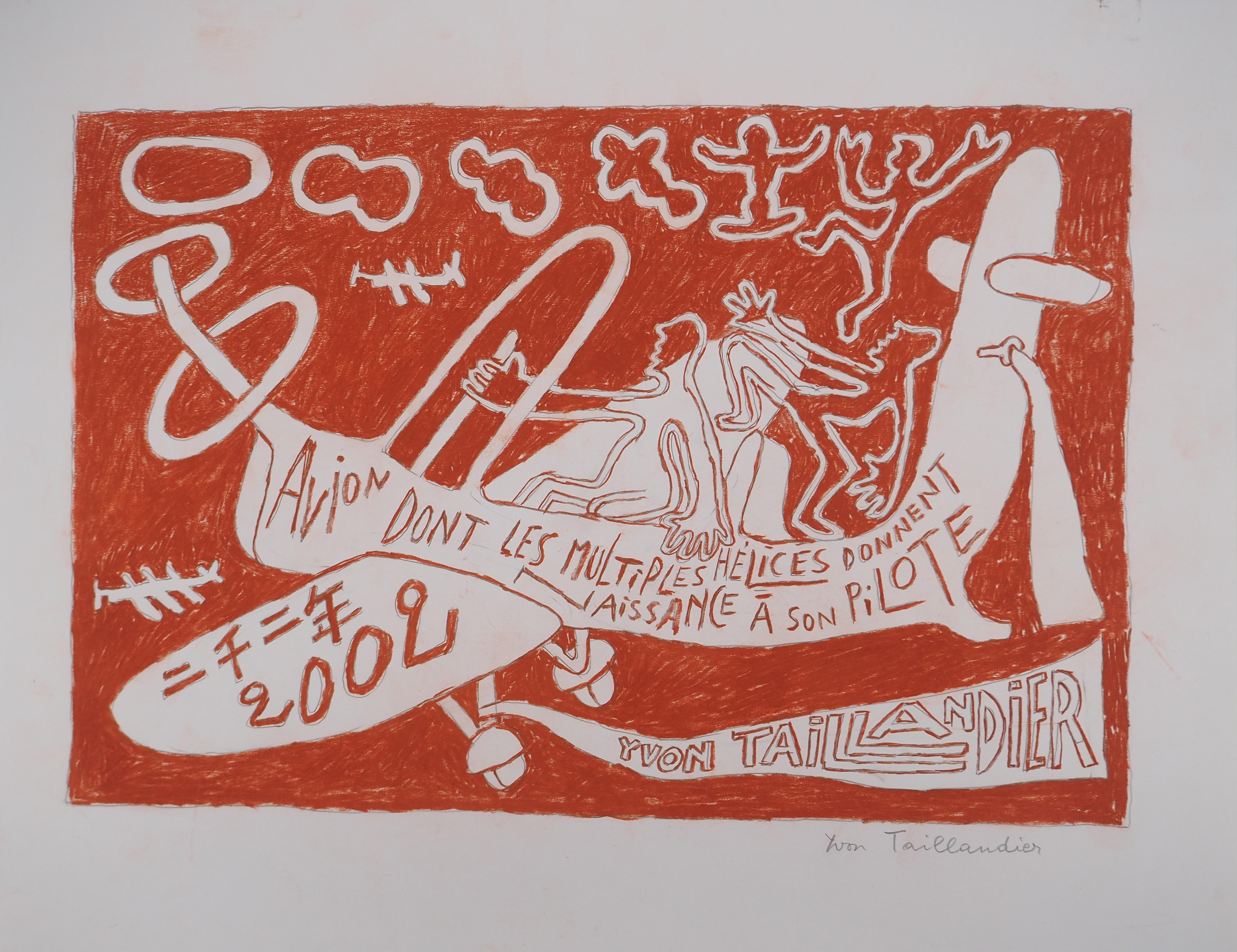 Yvon Taillandier Figurative Print - The Propeller Pilot - Original Handsigned Drawing