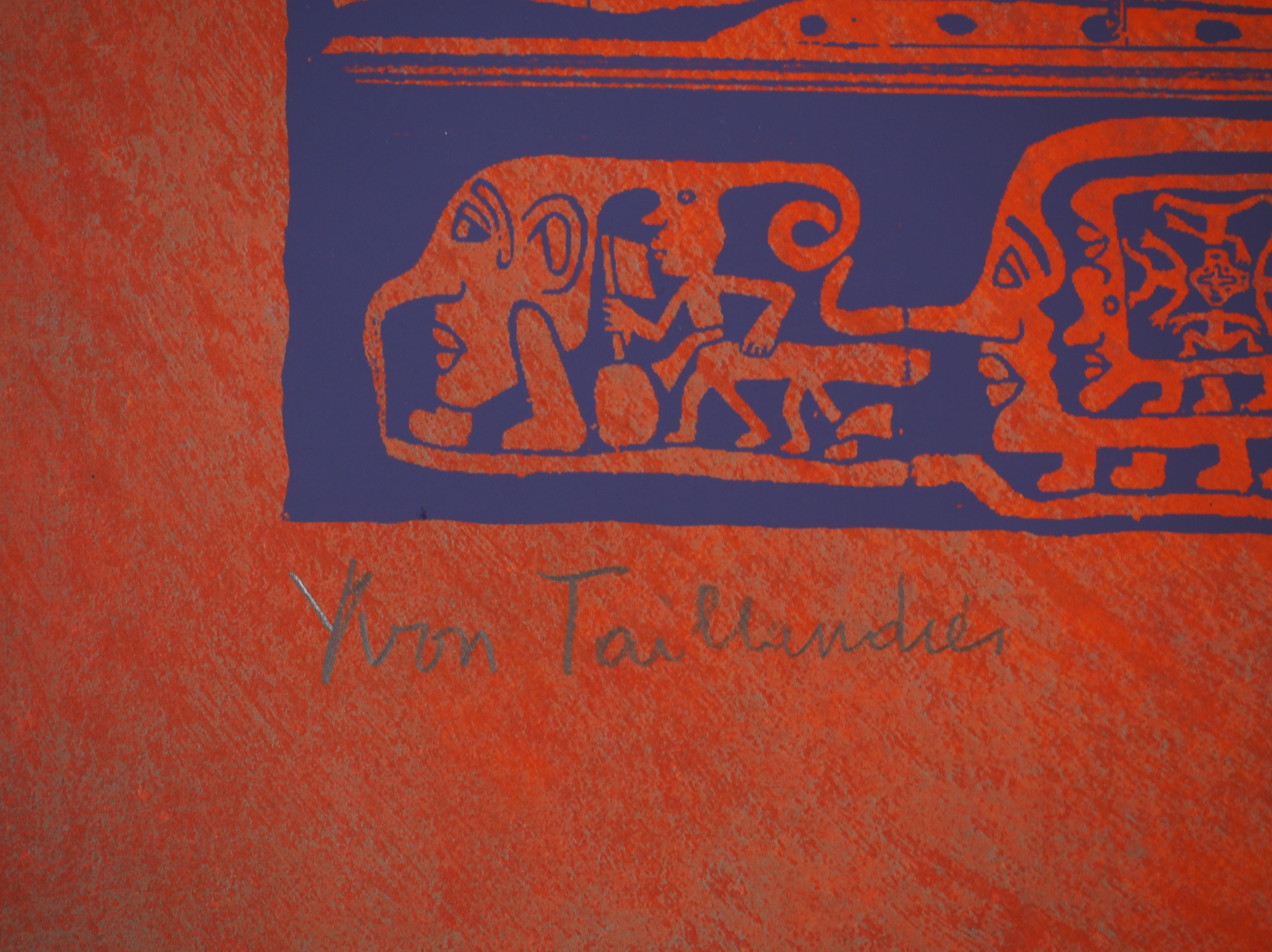 The Taillandier-Land Ambassy - Original Handsigned Screen Print - Brown Figurative Print by Yvon Taillandier
