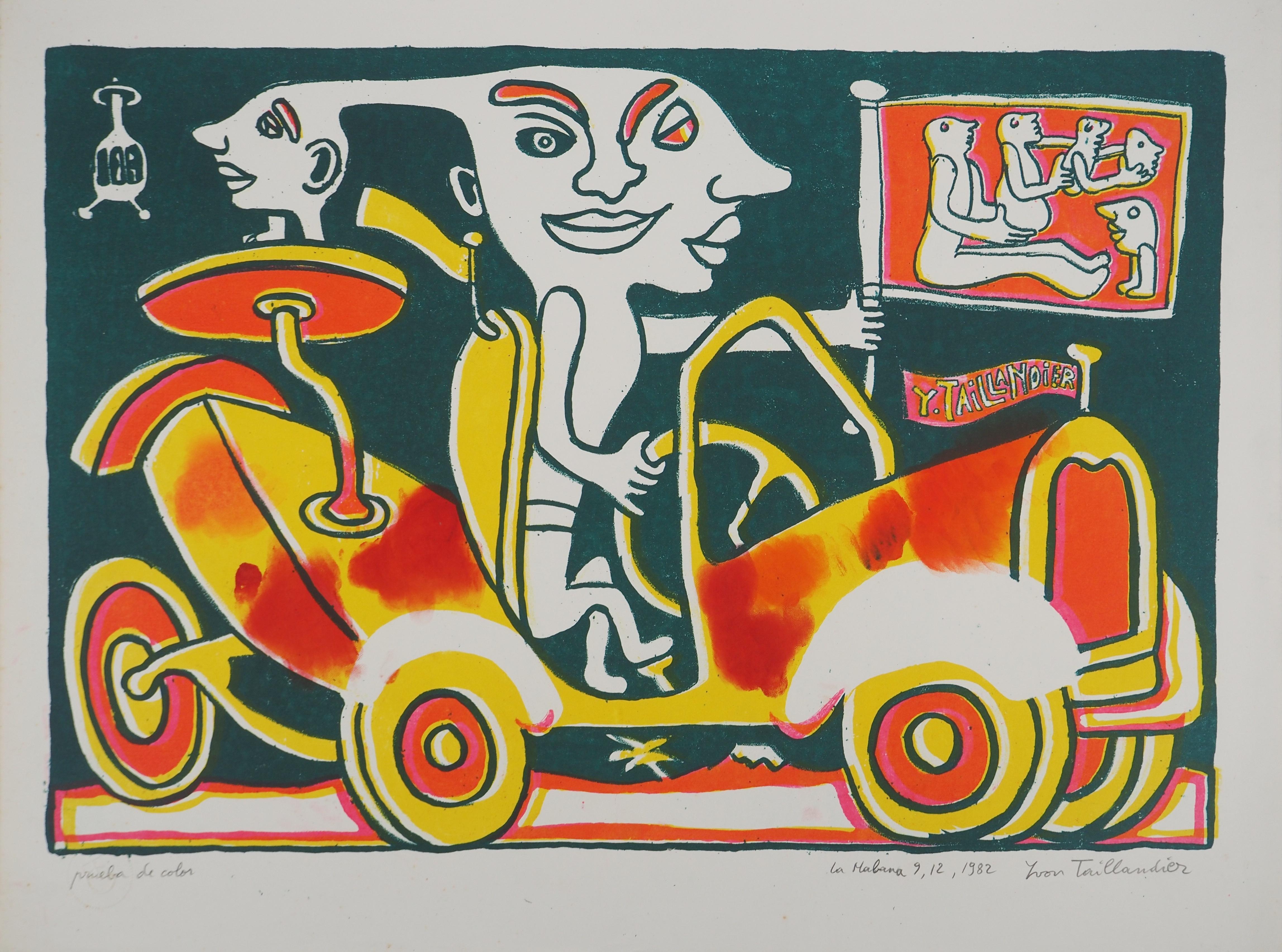 Yvon Taillandier Figurative Print - The Traveller, Havana, 1982 - Original Handsigned Screen Print