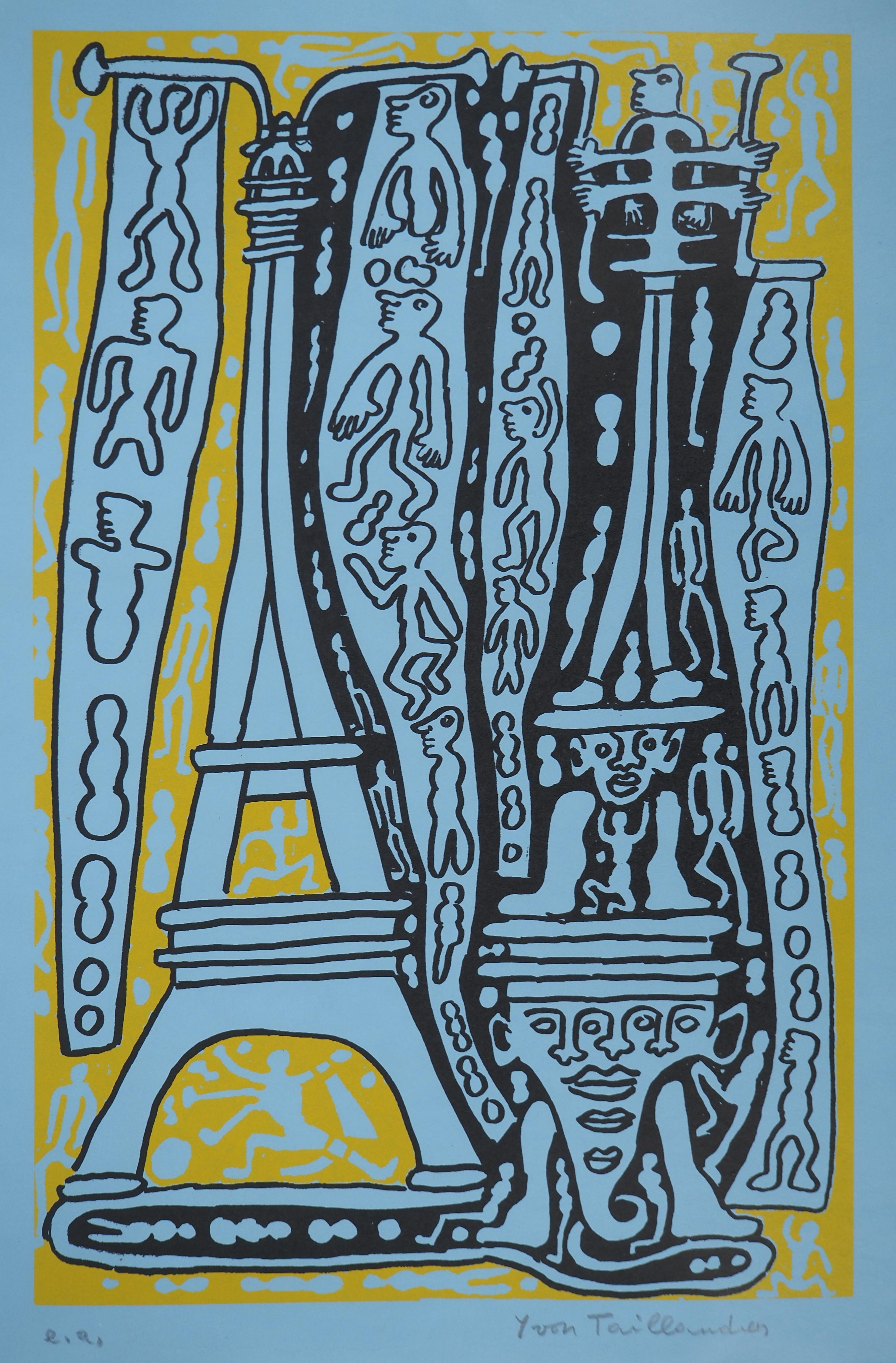The Yellow Catitipède from Paris - Original Handsigned Screen Print For Sale 2