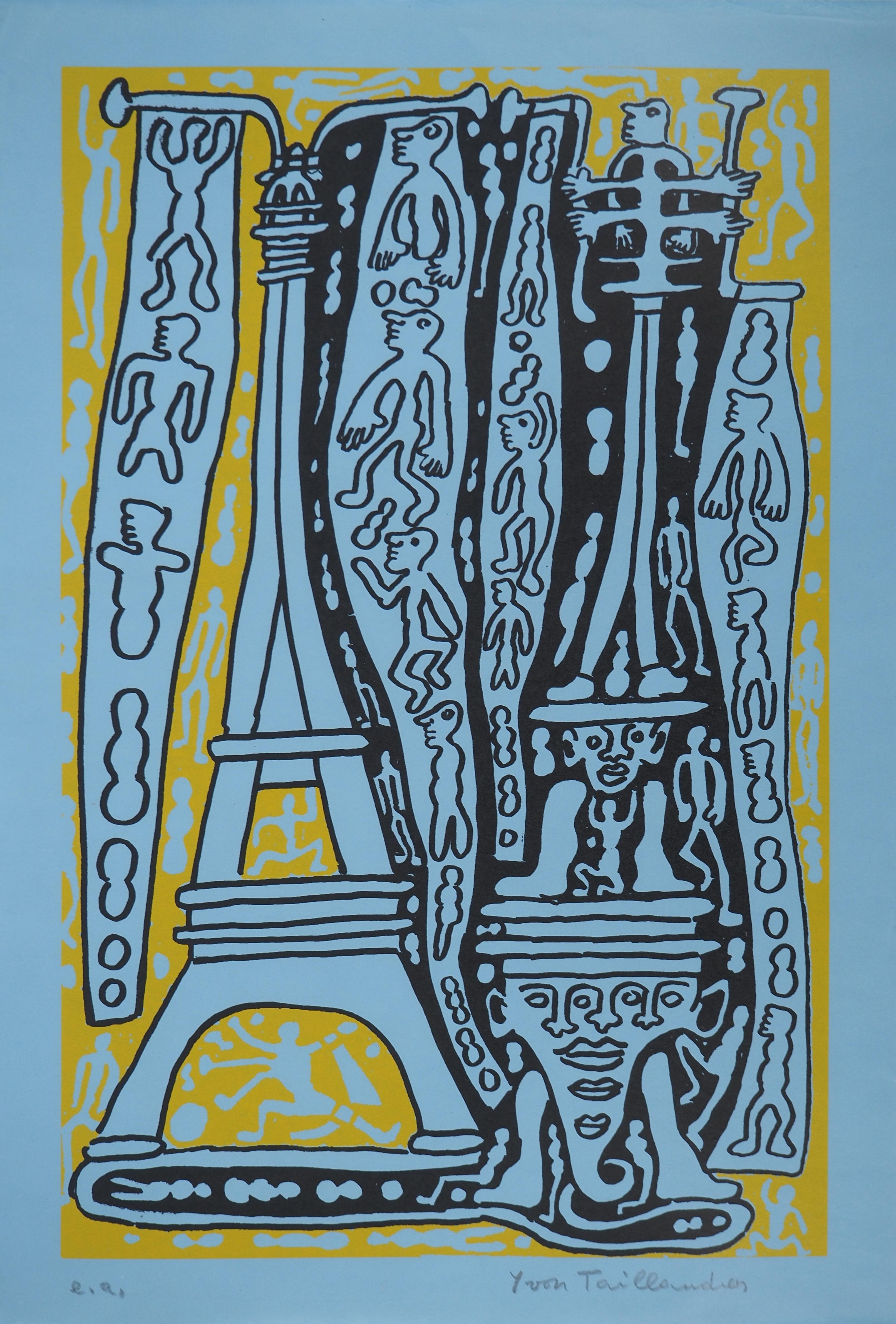 Yvon Taillandier Figurative Print - The Yellow Catitipède from Paris - Original Handsigned Screen Print