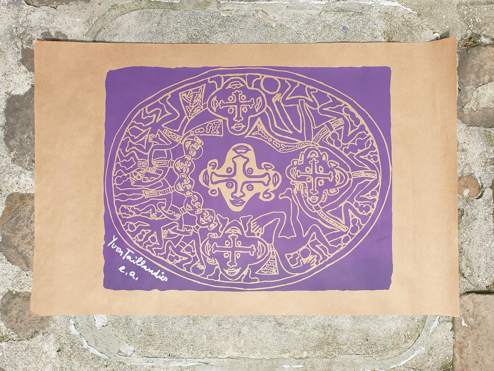 Yvon Taillandier Abstract Print - YVON TAILLANDIER "Tribal violet"