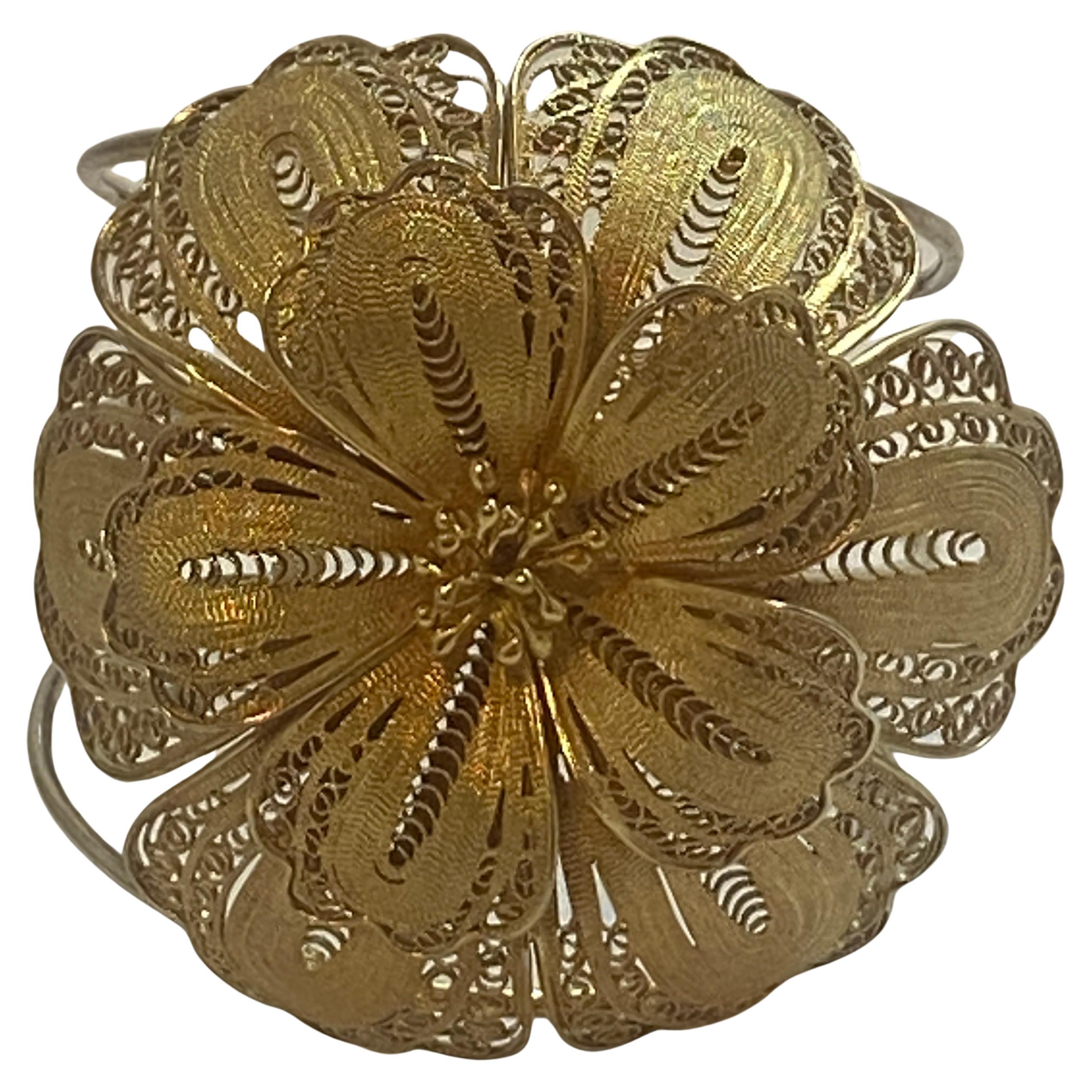 Yvone Christa Delicately "Bursting Floral" Sterling Based, Gold Overlay Cuff For Sale