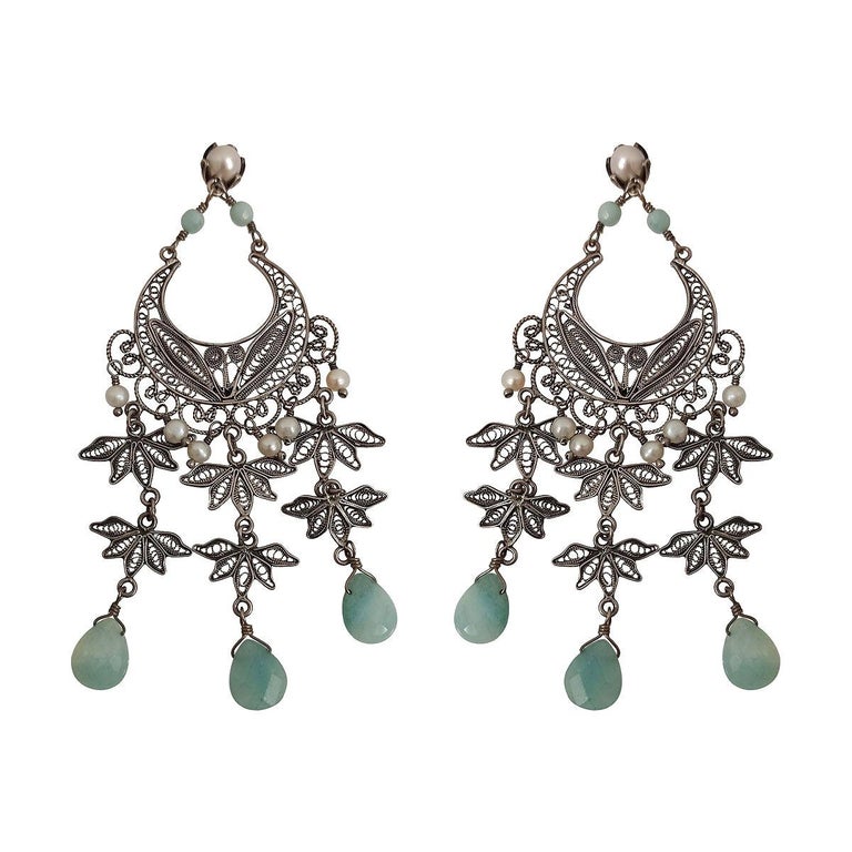 Yvone Christa NY Silver Filigree Earrings at 1stDibs