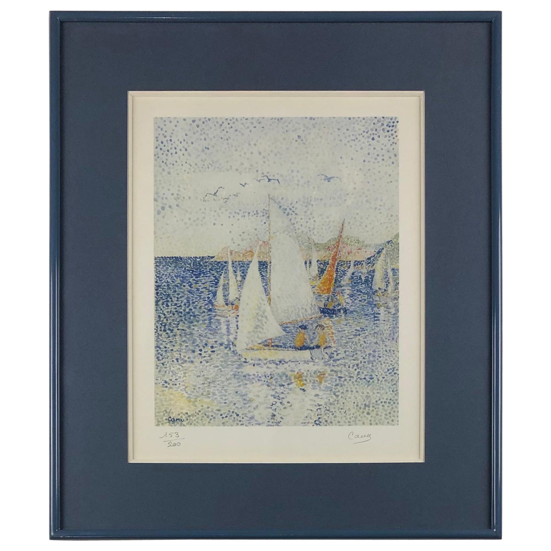 Yvonne Canu Original Seascape Lithograph French Pointillism Art