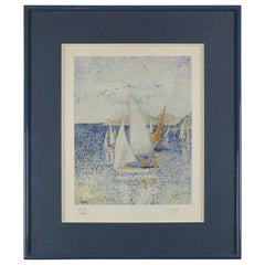 Yvonne Canu Original Seascape Lithograph French Pointillism Art