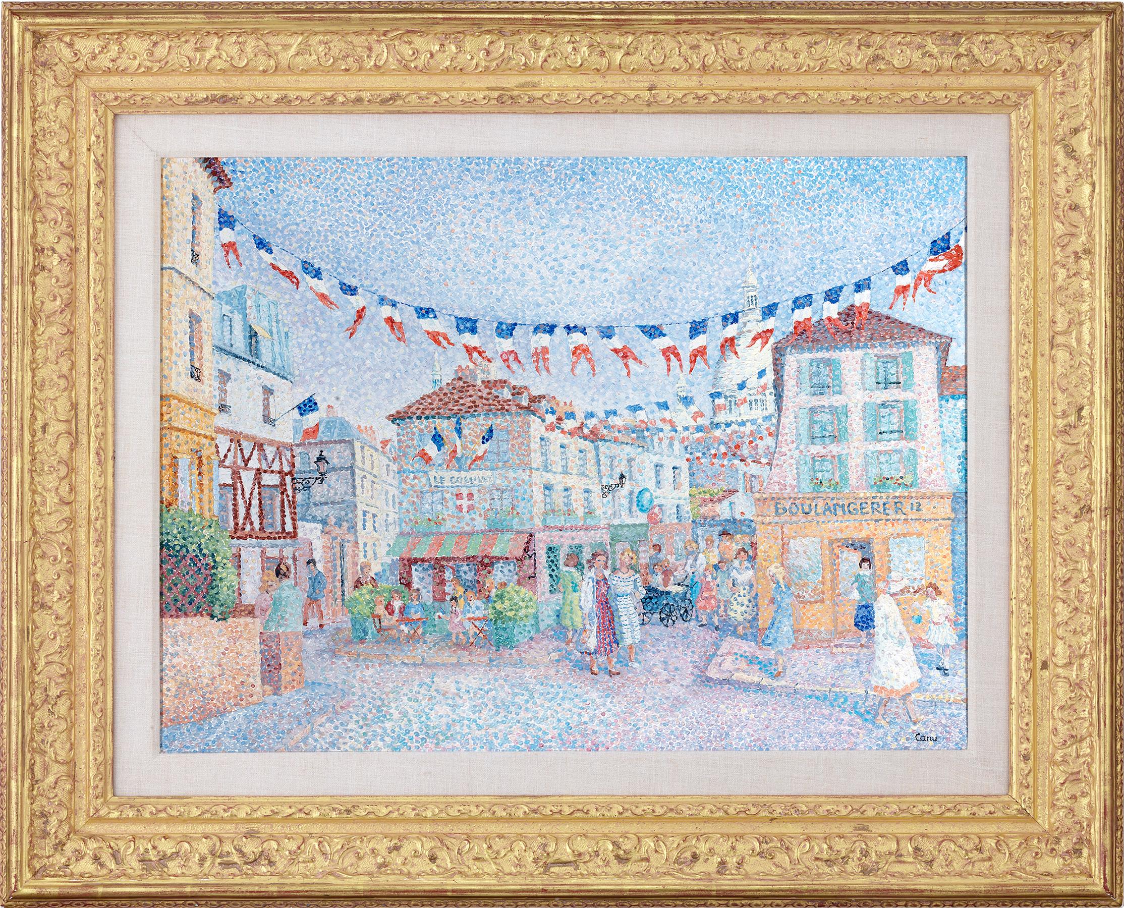 14 juillet, Montmartre (July 14, Montmartre) - Painting by Yvonne Canu