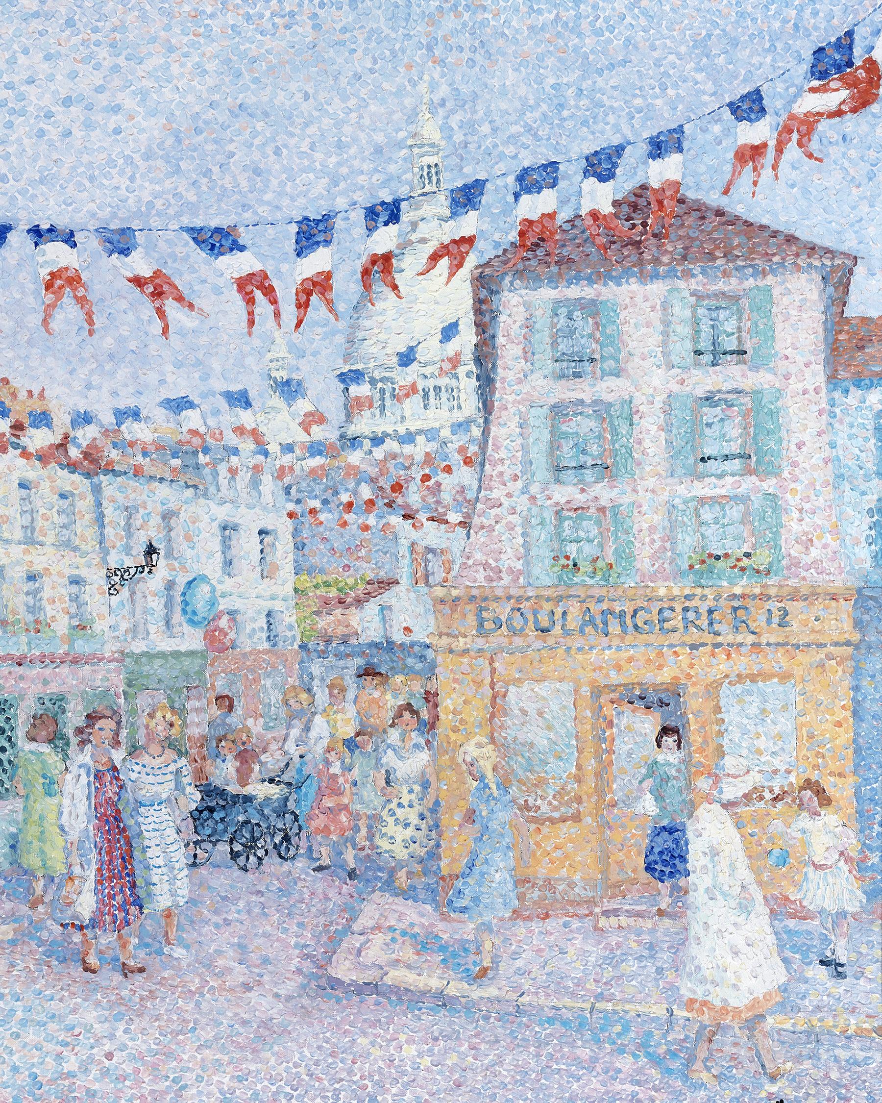 14 juillet, Montmartre (14 juillet, Montmartre) - Post-impressionnisme Painting par Yvonne Canu