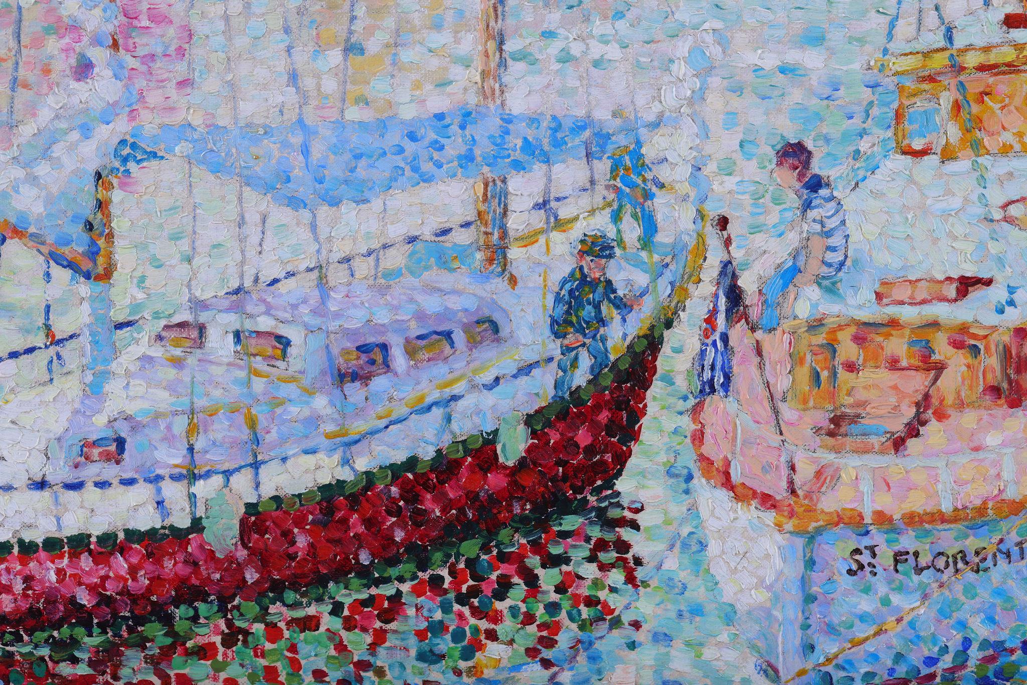'Barques a St. Florent Corse' . Boats at Saint Florent, Corsica. Pointillism For Sale 2