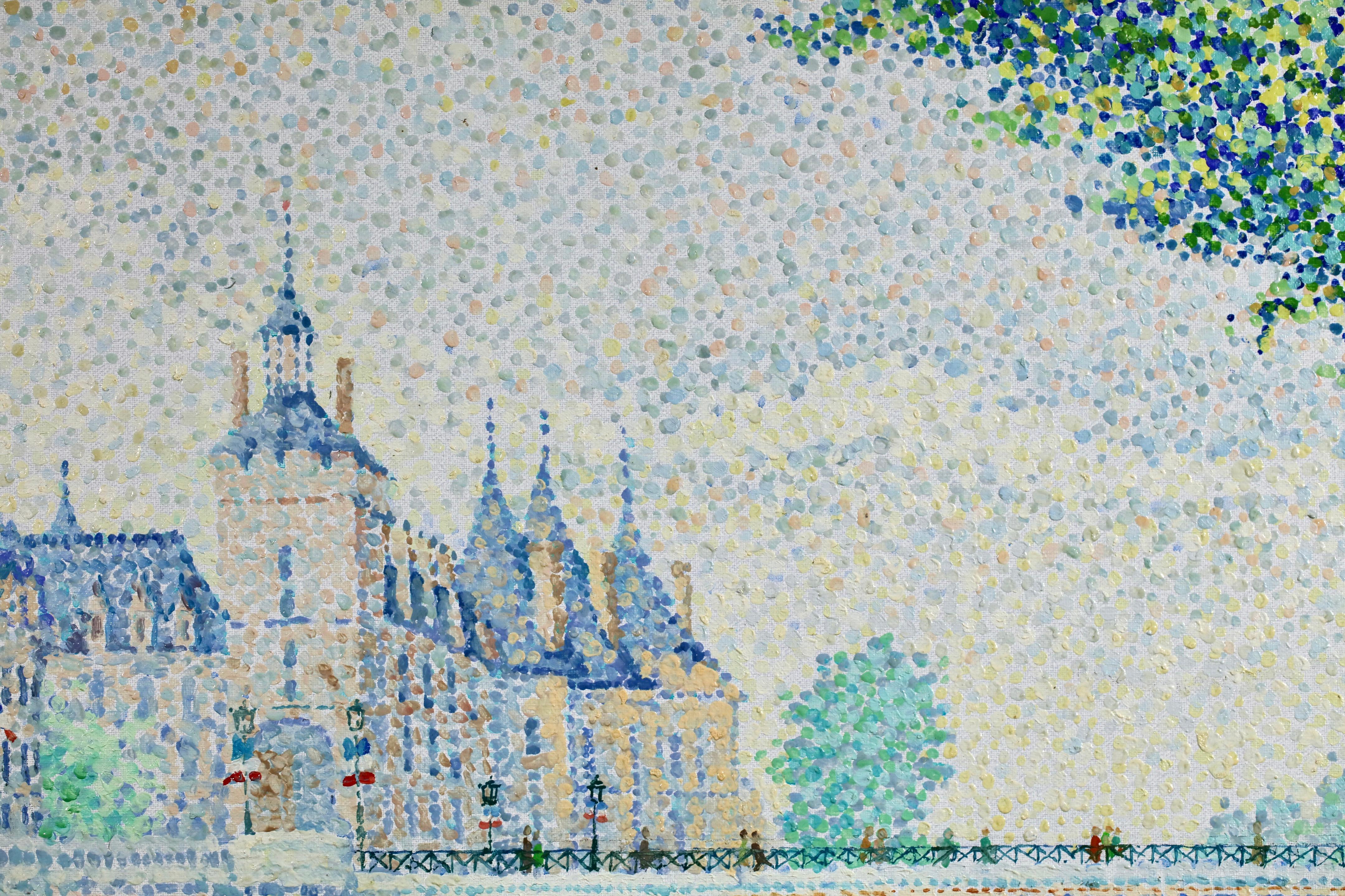 La Conciergerie - Paisaje fluvial puntillista neoimpresionista Óleo de Yvonne Canu en venta 10