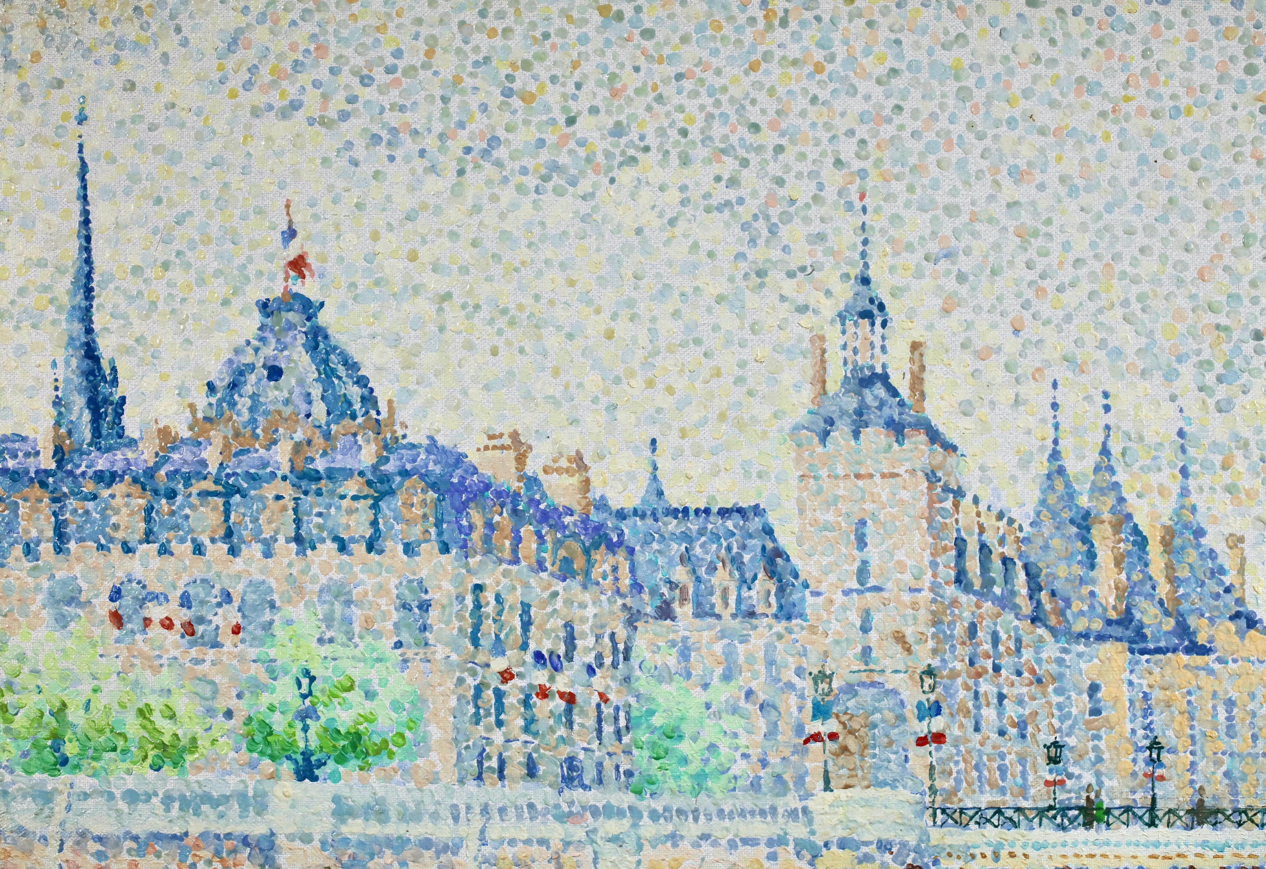 La Conciergerie - Paisaje fluvial puntillista neoimpresionista Óleo de Yvonne Canu en venta 11