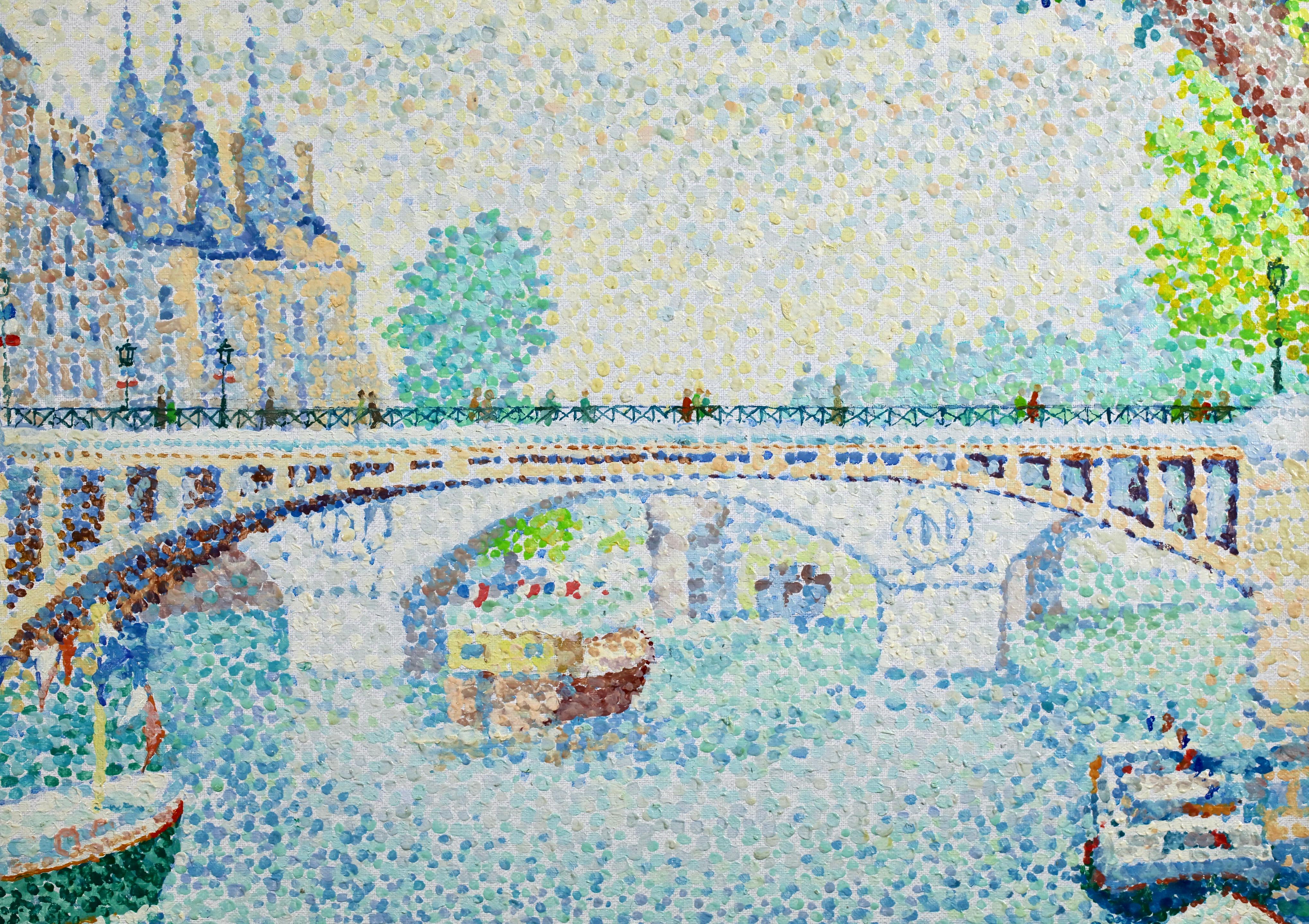 La Conciergerie - Paisaje fluvial puntillista neoimpresionista Óleo de Yvonne Canu en venta 3