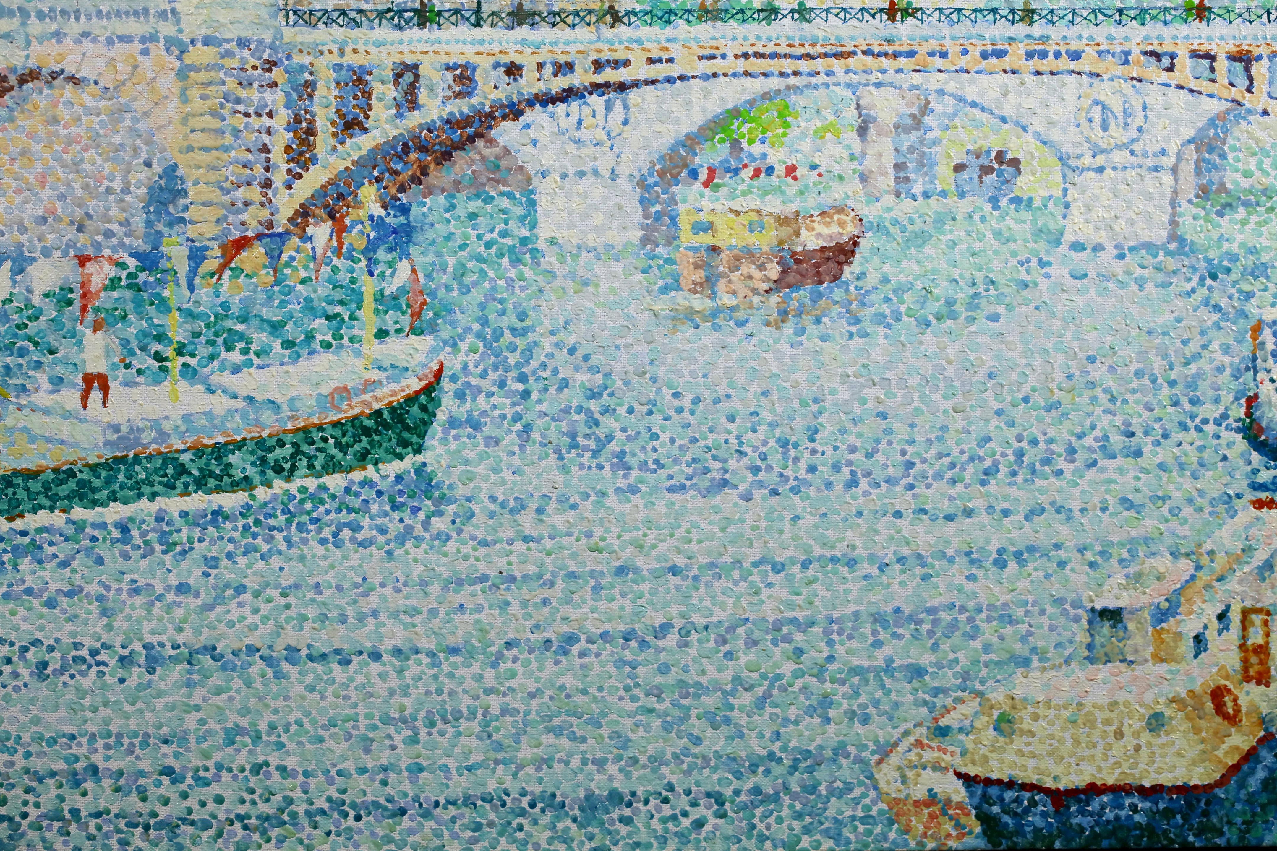 La Conciergerie - Paisaje fluvial puntillista neoimpresionista Óleo de Yvonne Canu en venta 5